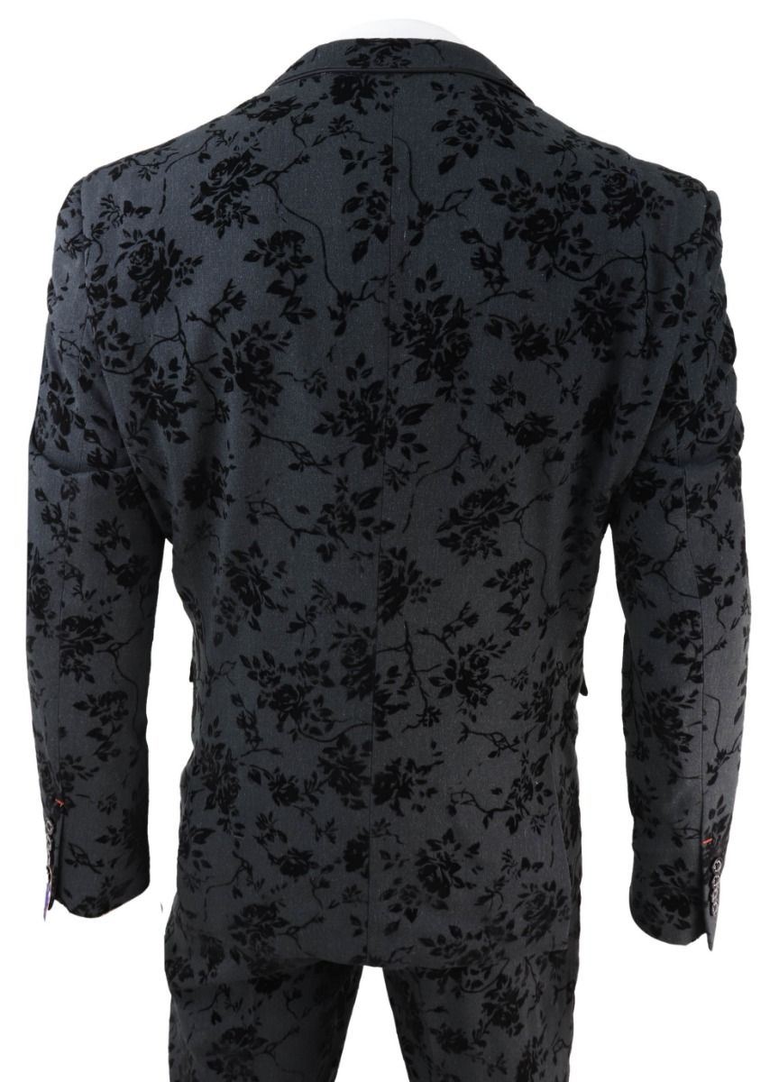 Mens 3 Piece Black Paisley Velvet Dinner Suit