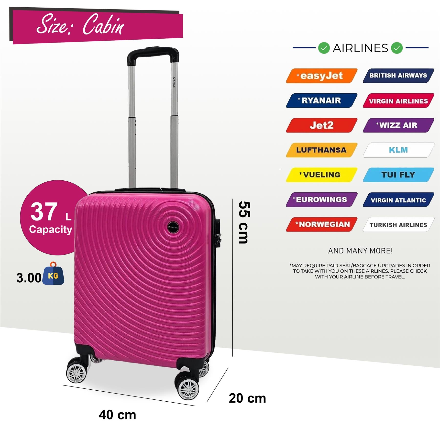 Hard Shell Cabin 8 Wheel Luggage Case Travel Bag