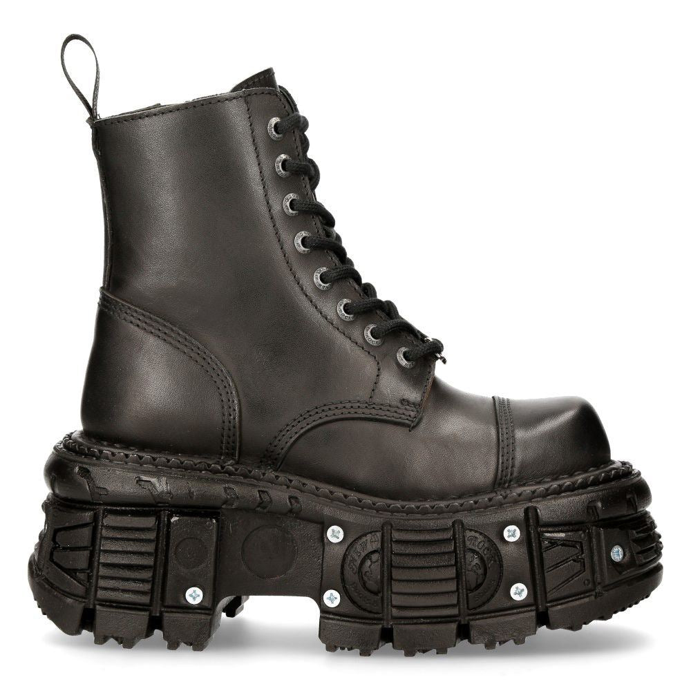 New Rock Unisex Black Leather Combat Platform Boots- TANK083-C1