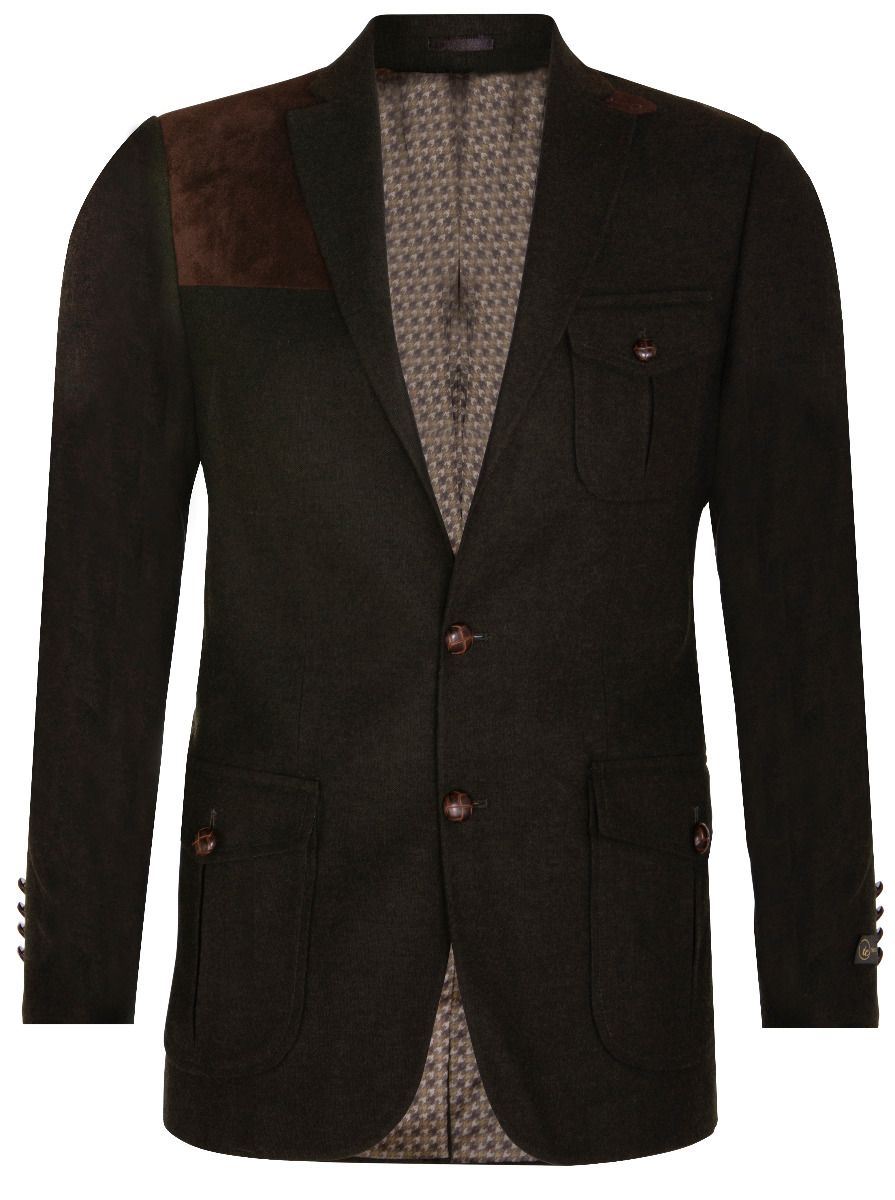 Mens Wool Tweed Shooting Jacket Hunting Blazer Smart Casual Elbow Patch Olive