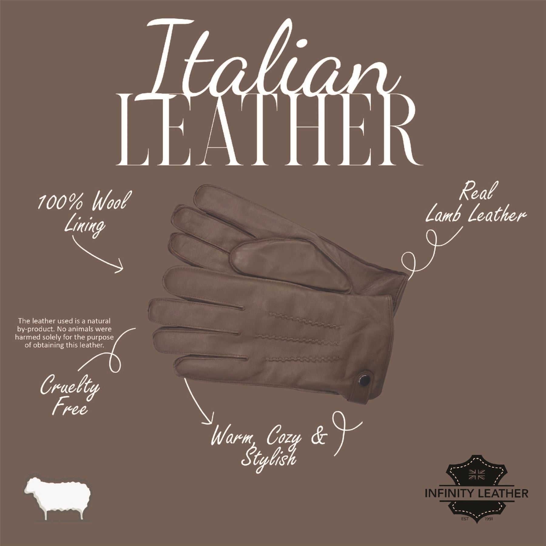 Men’s Italian Leather Warm Wool-Lined Winter Gloves - M-LGV-505