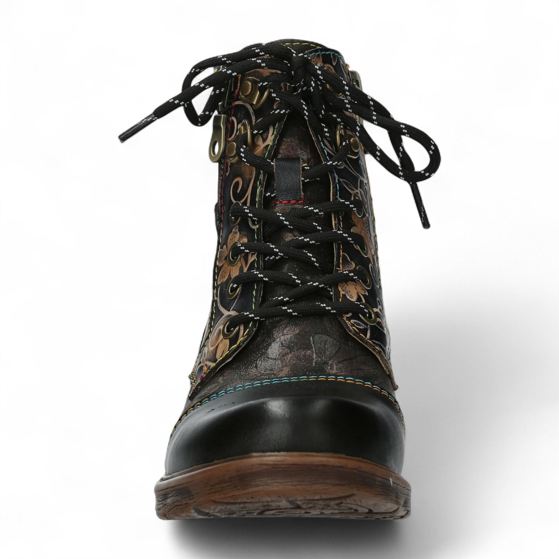 Laura Vita Anita 006 Black Floral Womens Gothic Victorian Leather Ankle Boots