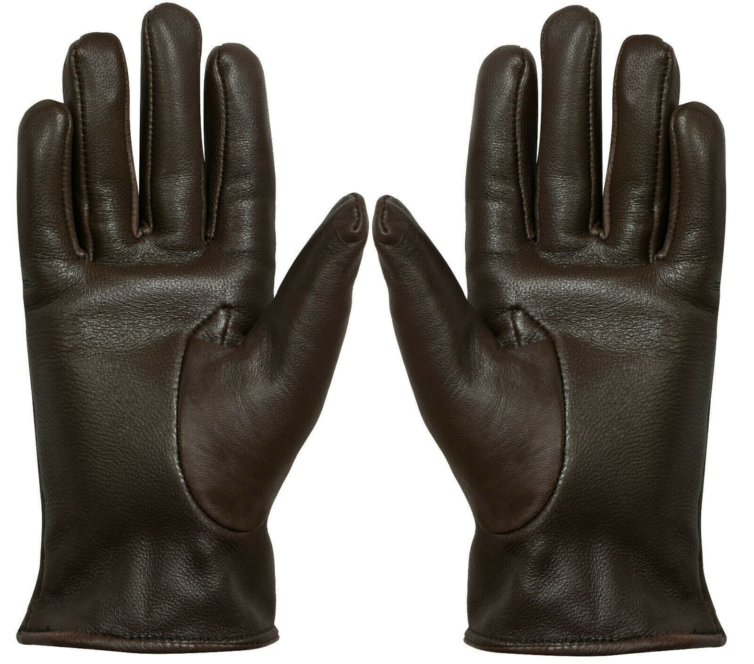 WOMENS BROWN CLASSIC SOFT REAL 100% LEATHER GLOVES THERMAL LINED DRIVING FITTED - Upperclass Fashions 