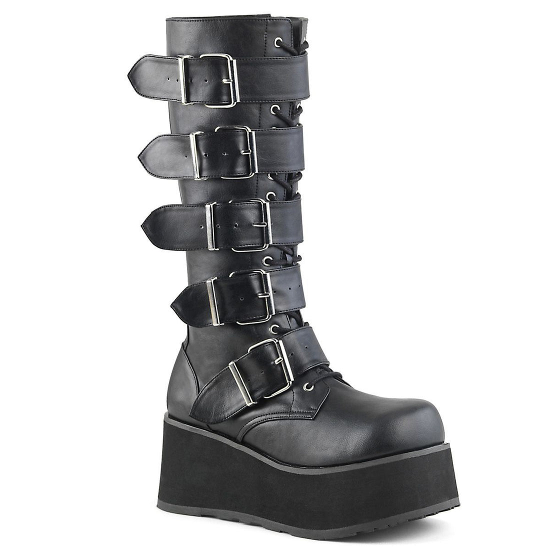 Demonia Trashville 518 Black Vegan Leather Mid Calf Boots - Upperclass Fashions 