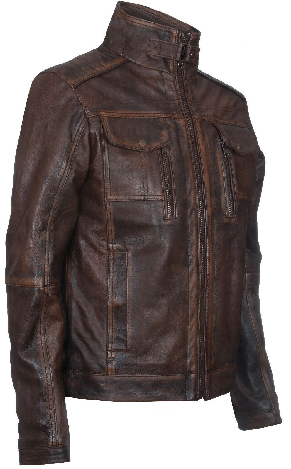 Men Vintager Classic Leather Biker Jacket-Southwick
