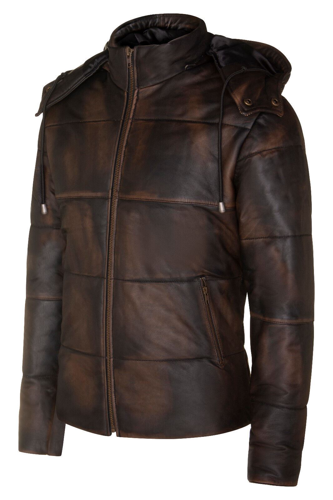 Mens Hooded Puffer Leather Bomber Jacket-Corbridge
