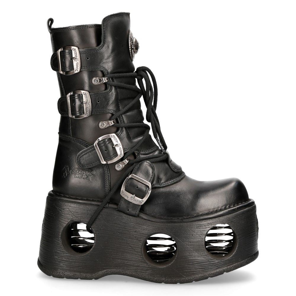 New Rock Metallic Black Leather Neptuno Gothic Boots-373-S2