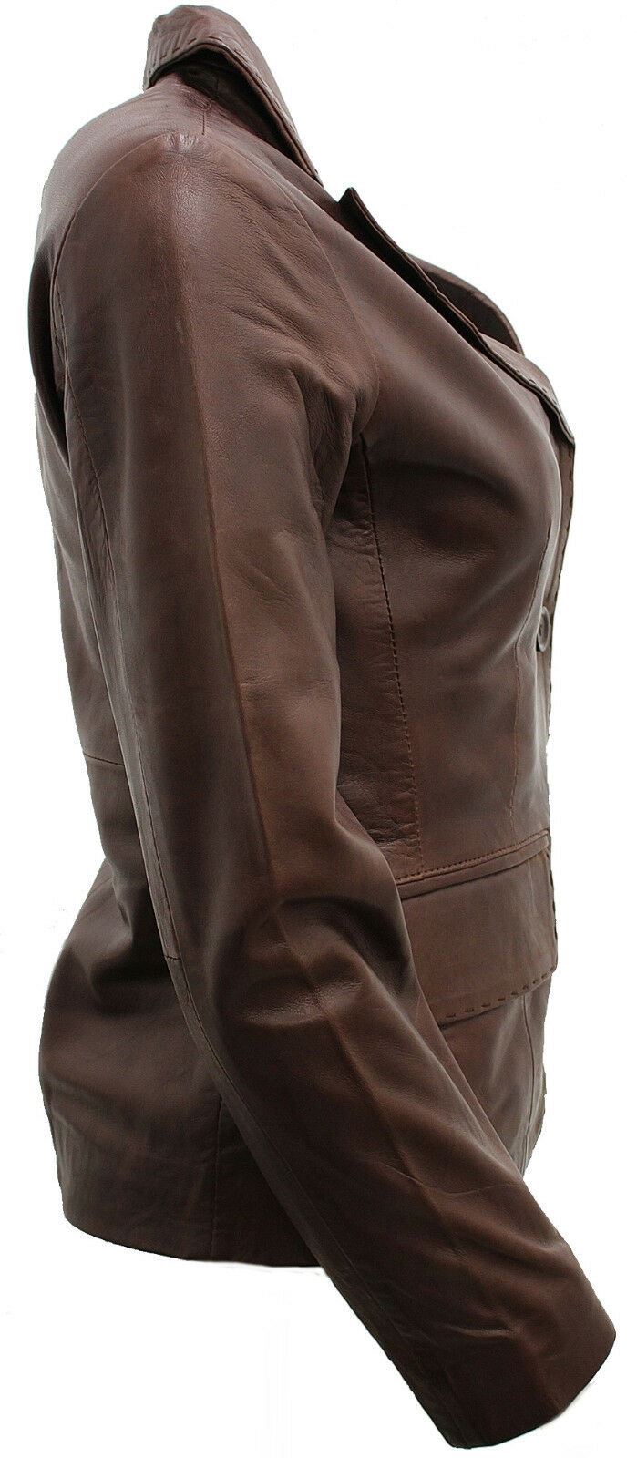 Womens 2 Button Leather Blazer Jacket-Newport