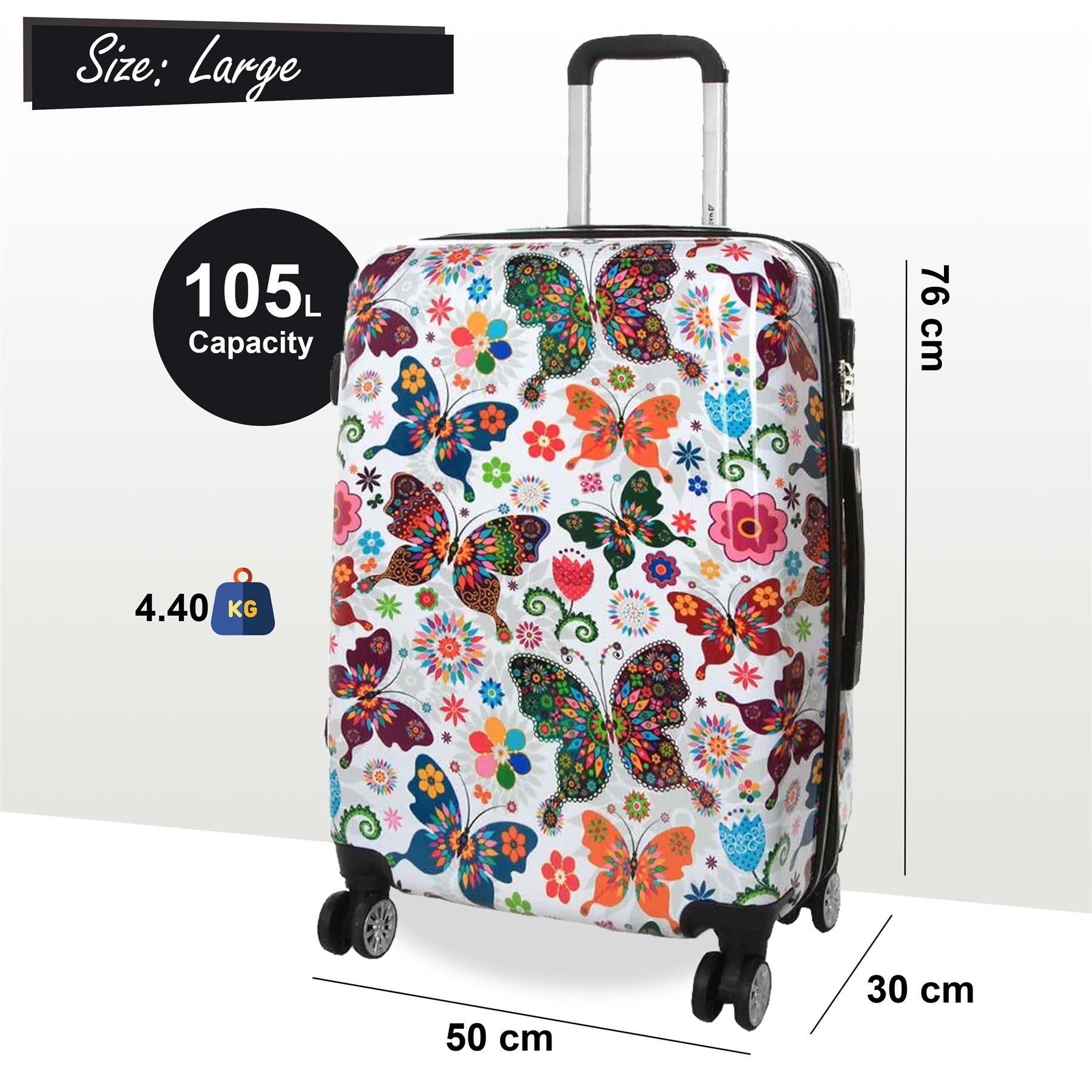 Hard Shell Printed Dual 4 Wheel Luggage Suitcase