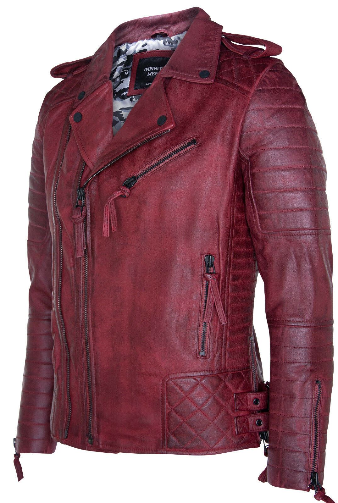 Mens Double Zip Leather Biker Jacket-Sandbach