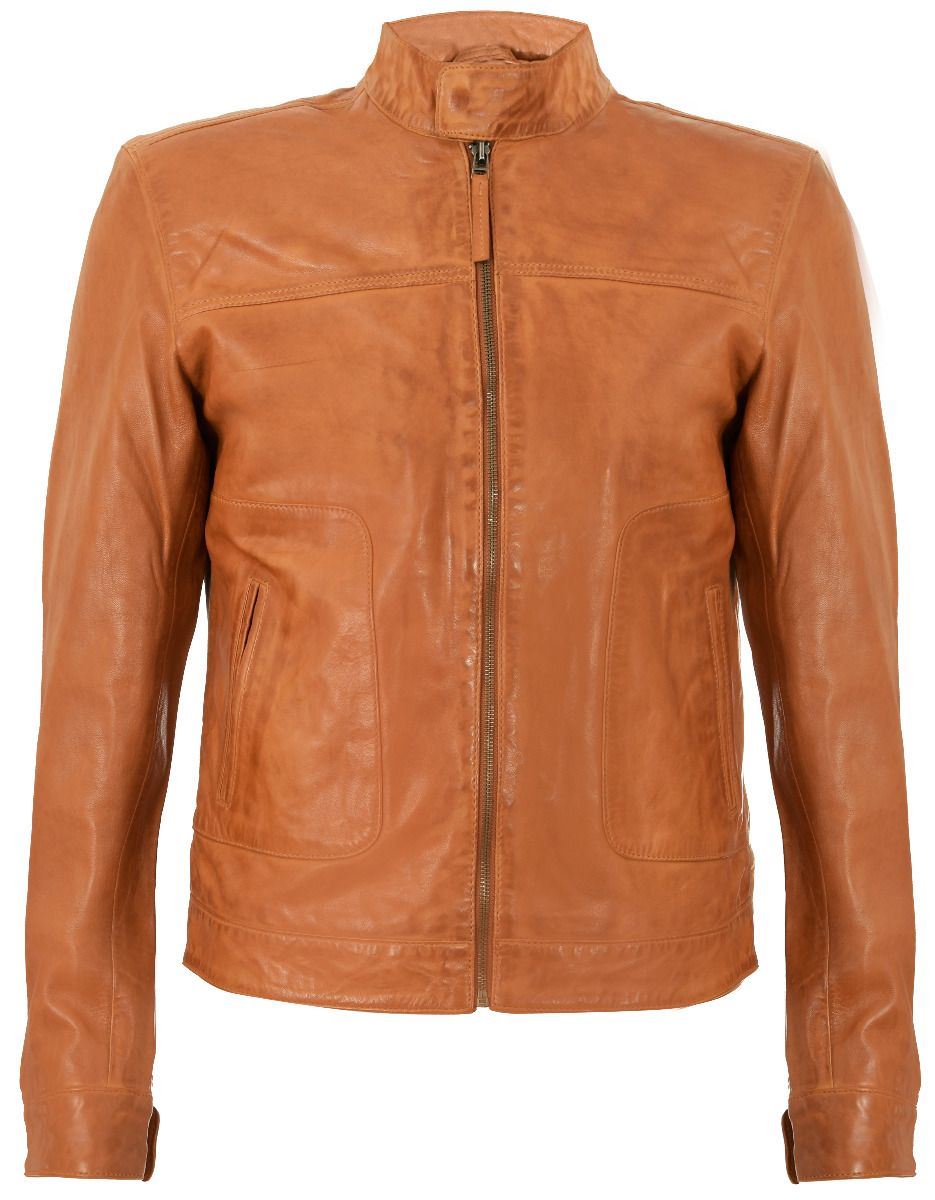 Mens Classic Fitted Leather Biker Jacket-Stockport