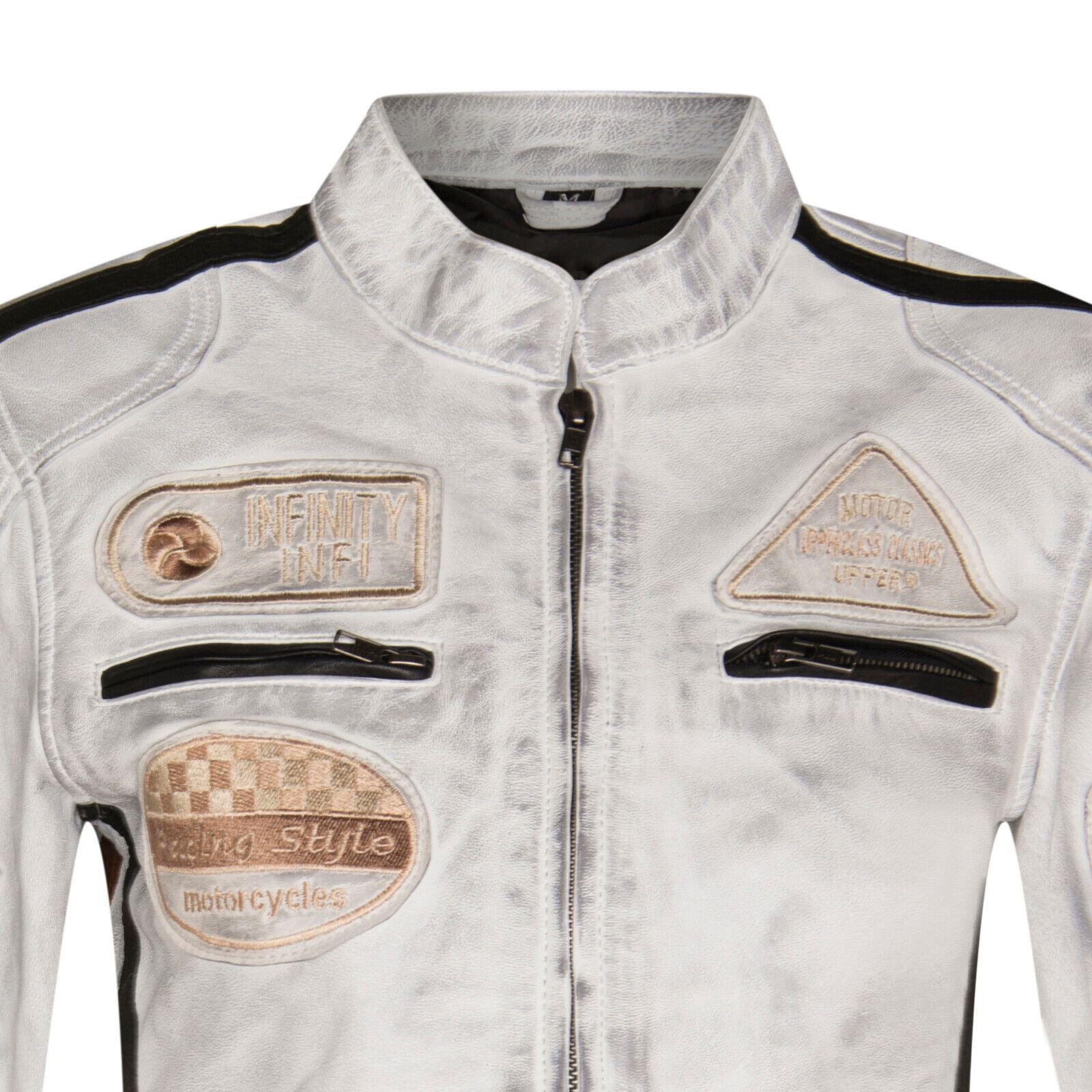 Womens Biker Racing Badges Leather Jacket-Eastleigh