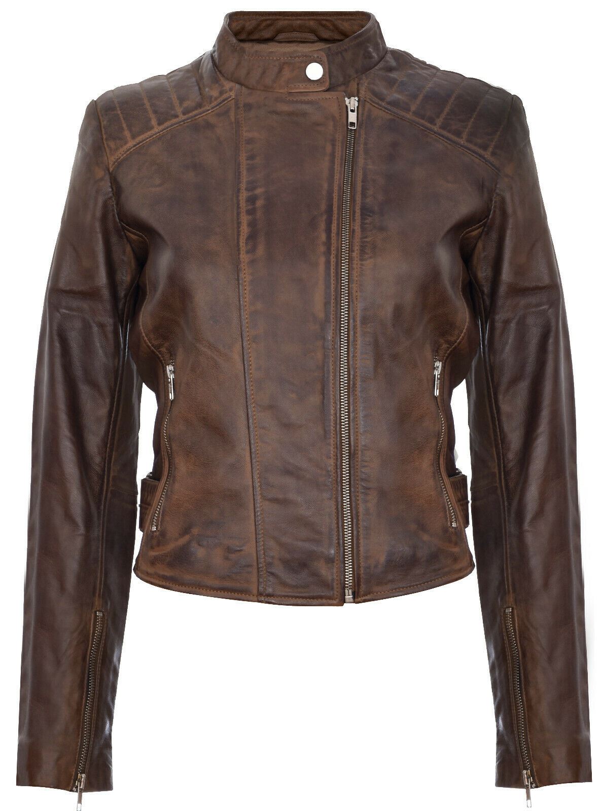 Womens Vintage Leather Biker Jacket-Marlow