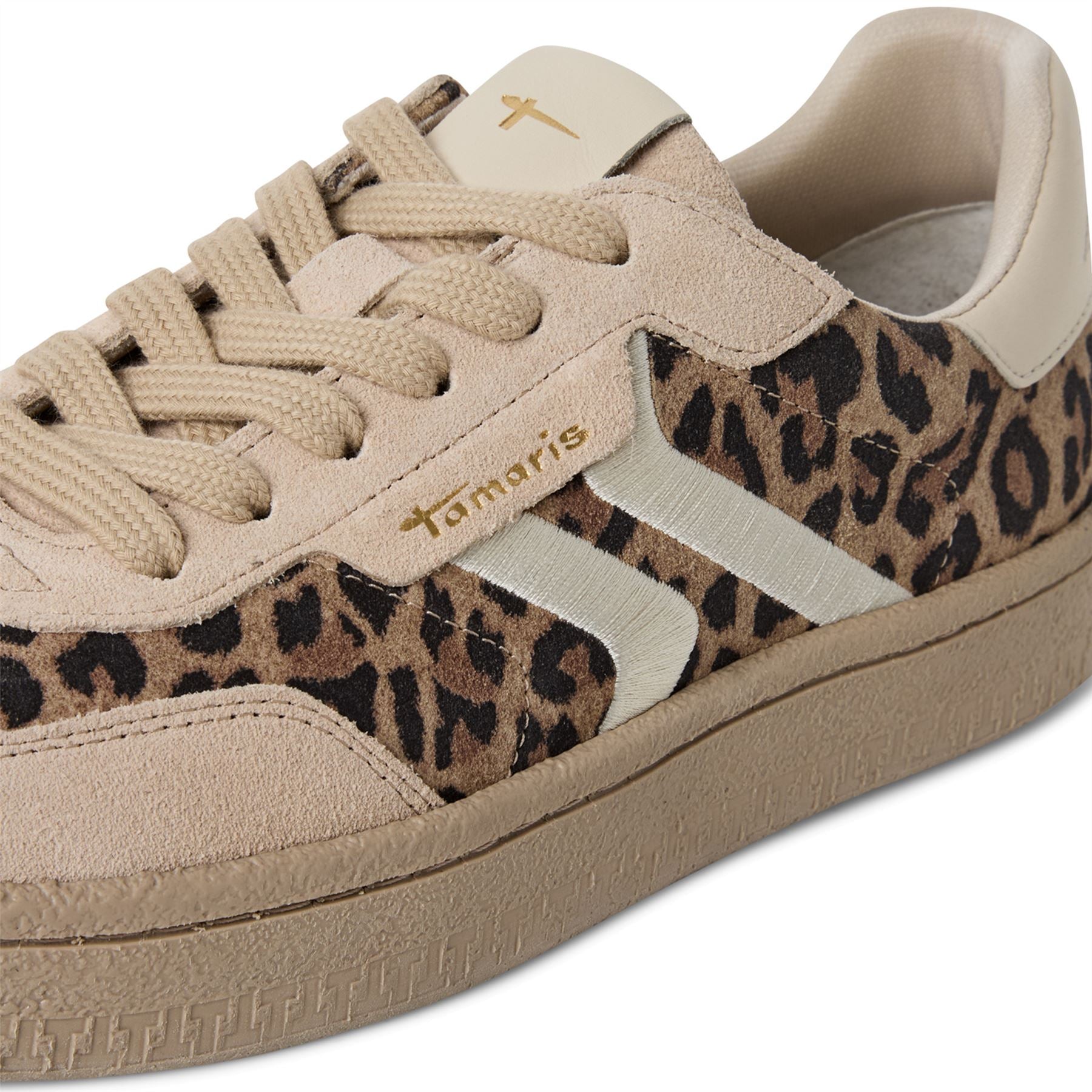 Tamaris Womens Leapord Brown Suede Leather Fashion Lace Up Sneakers