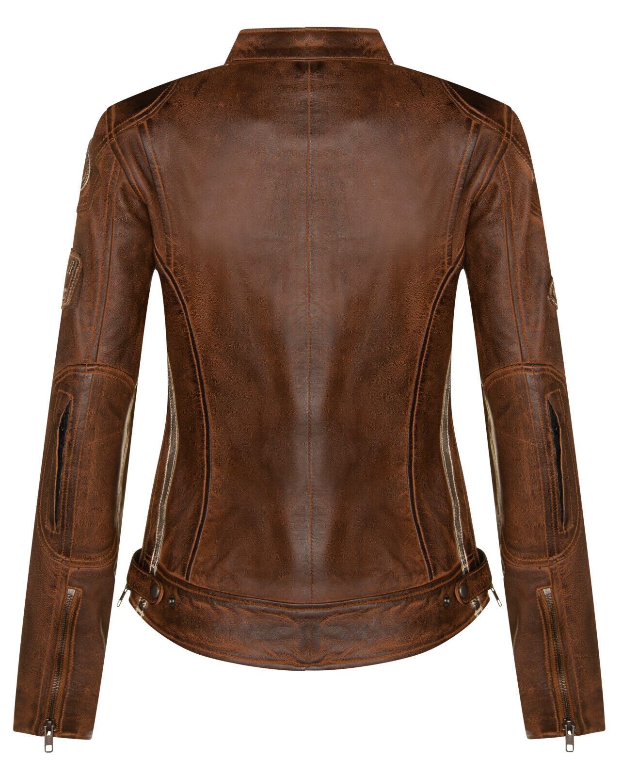 Womens Biker Racing Badges Leather Jacket-Eastleigh