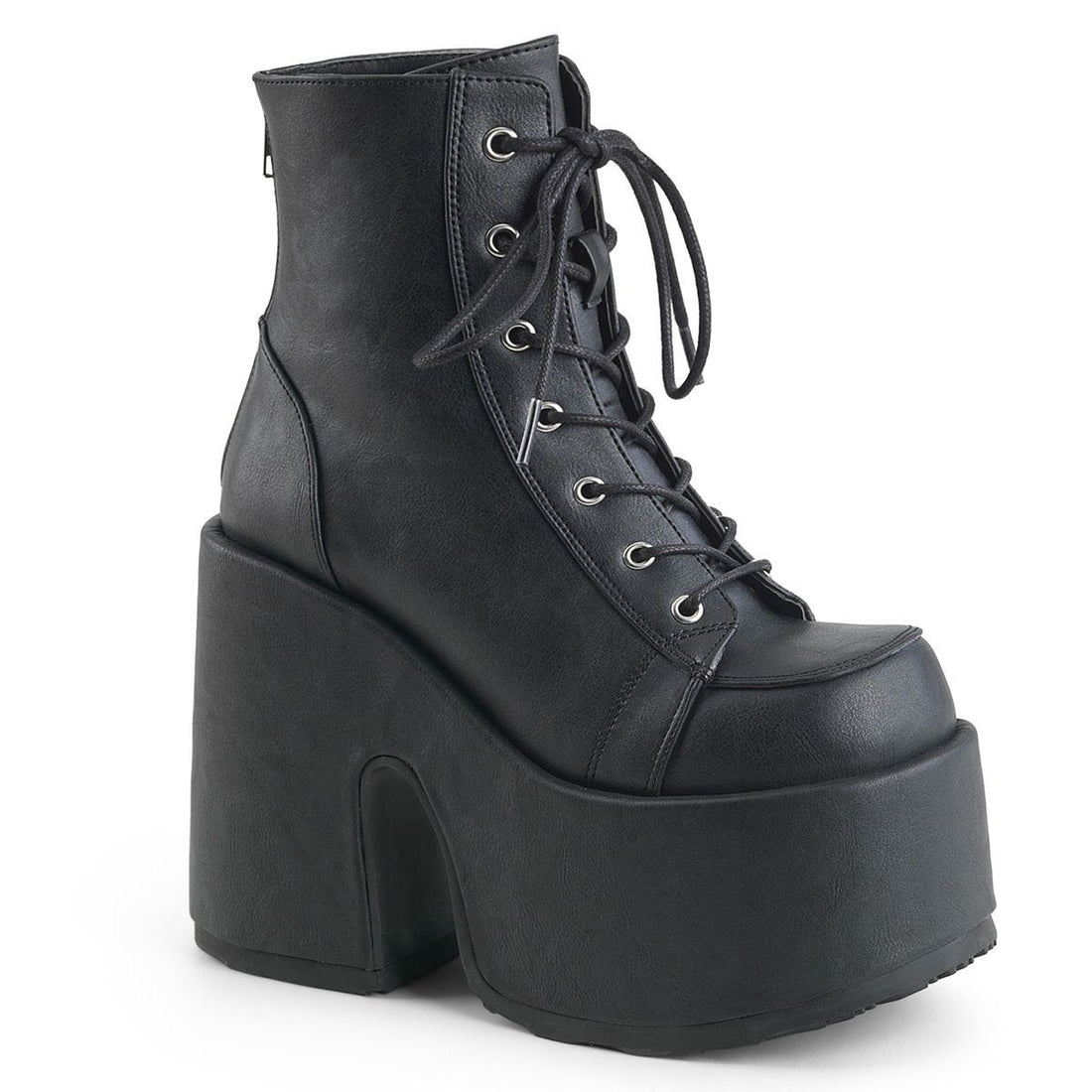 Demonia Camel 203 Black Vegan Leather Platform Ankle Boots - Upperclass Fashions 