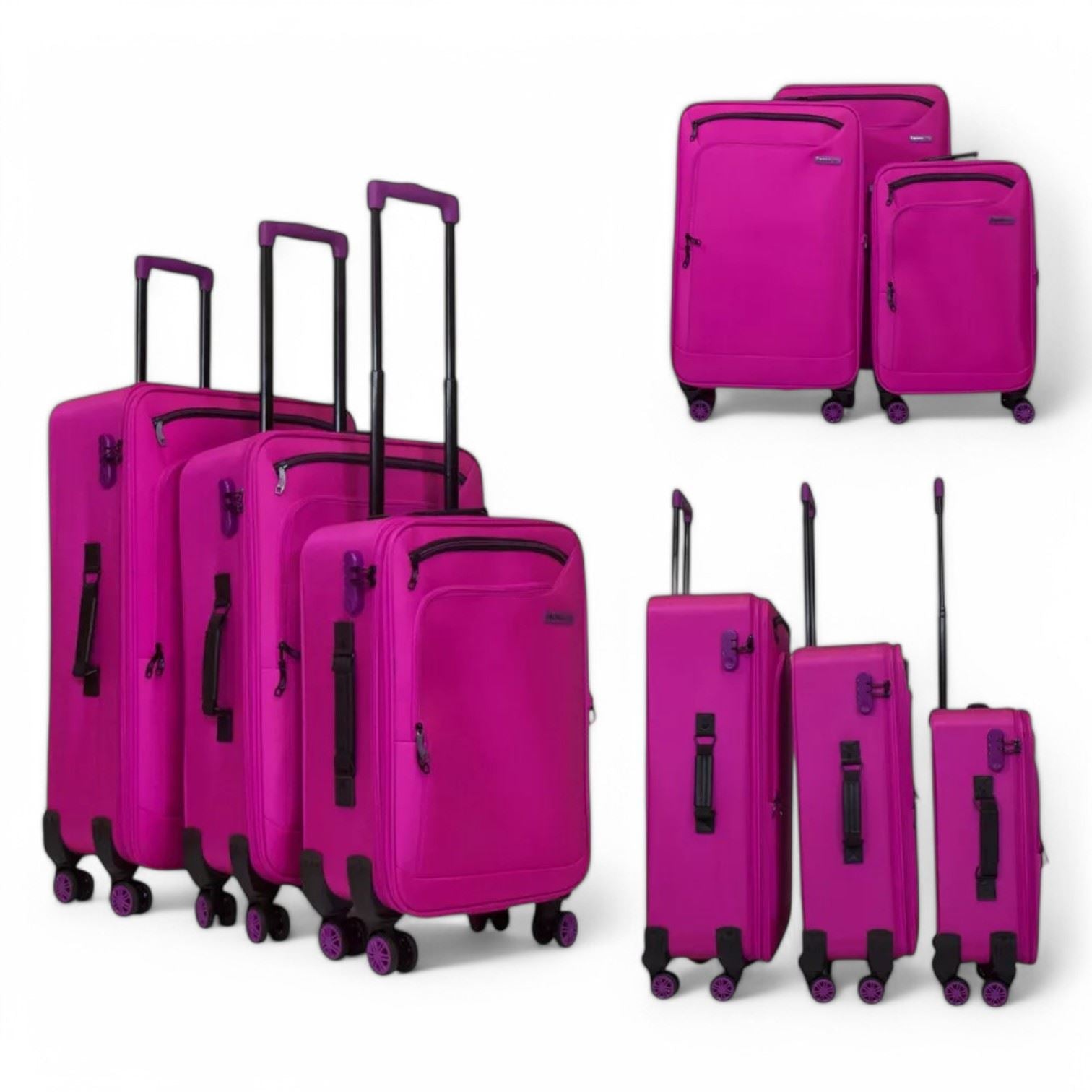 Handa Set of 3 Soft Shell Suitcase in Pink