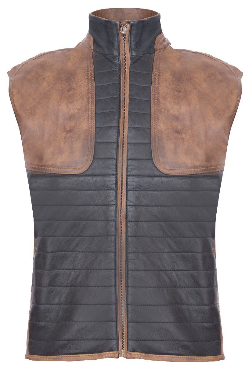 Mens Black/Brown Padded Leather Gilet-Guildford - Upperclass Fashions 