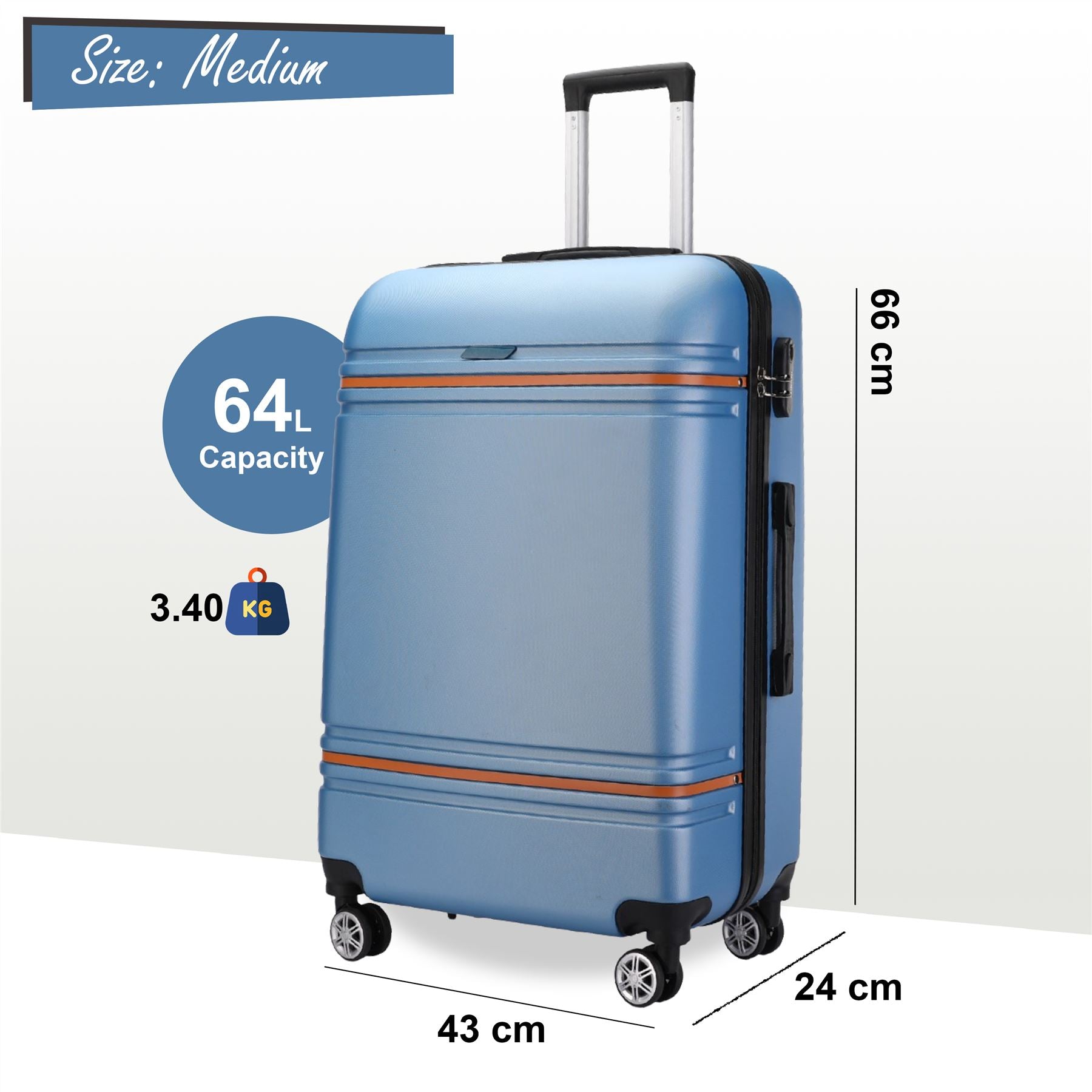 Calgary Medium Hard Shell Suitcase in Blue