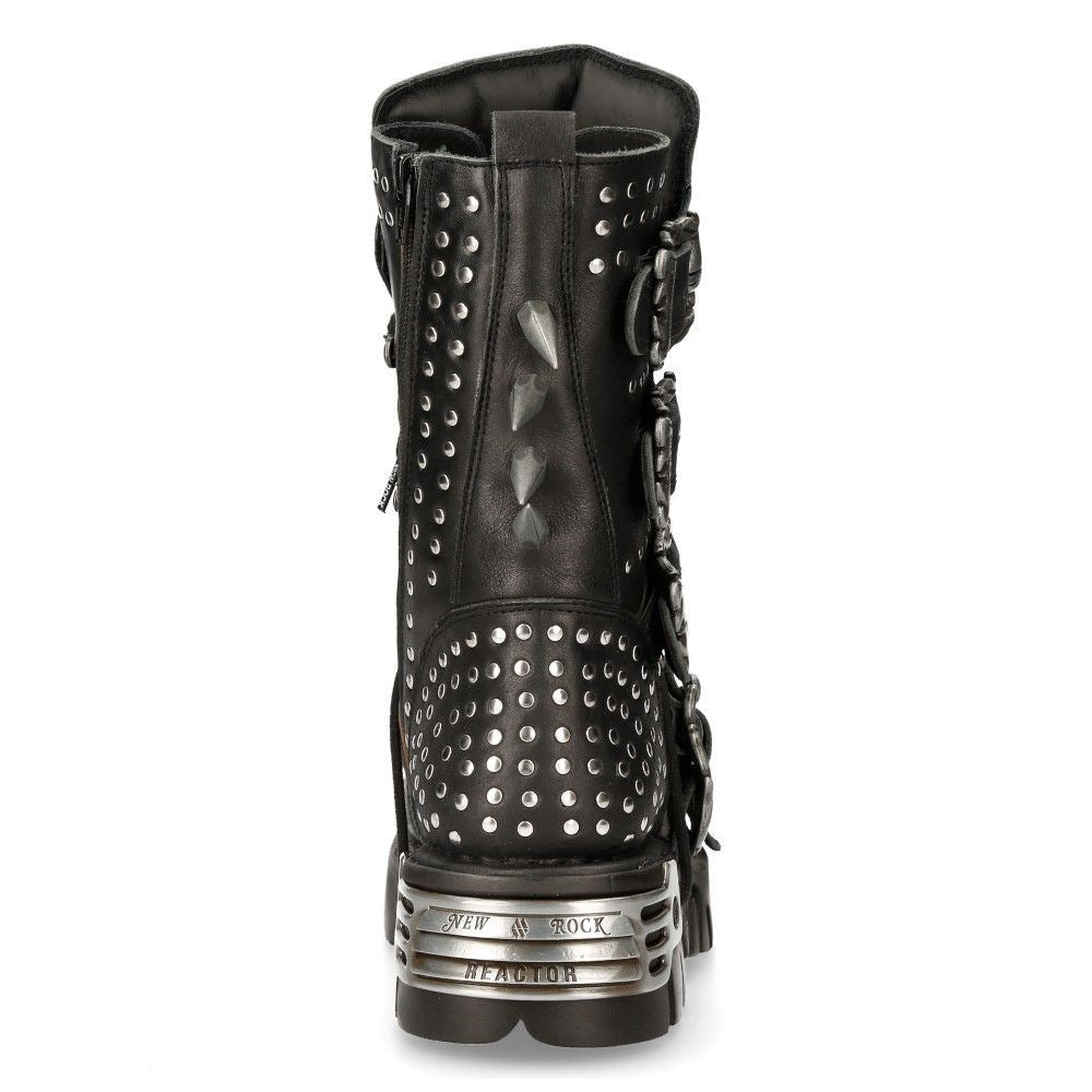 New Rock Black Leather Studded Gothic Boots-1535-S1