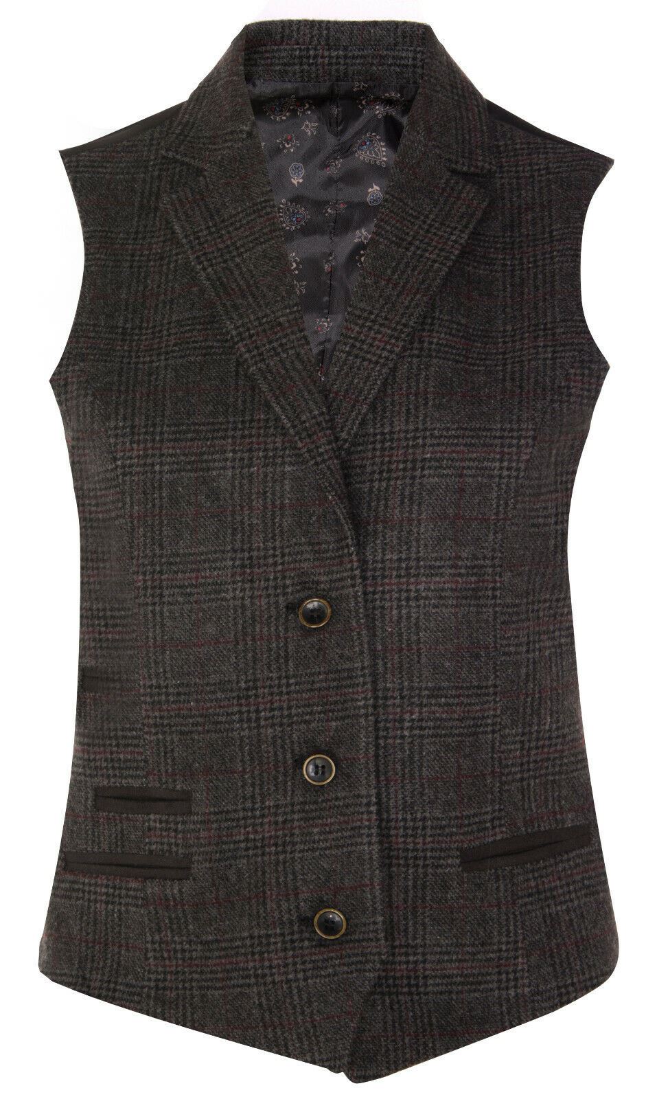 Womens Tweed 1920s Herringbone Charcoal Waistcoat - Upperclass Fashions 