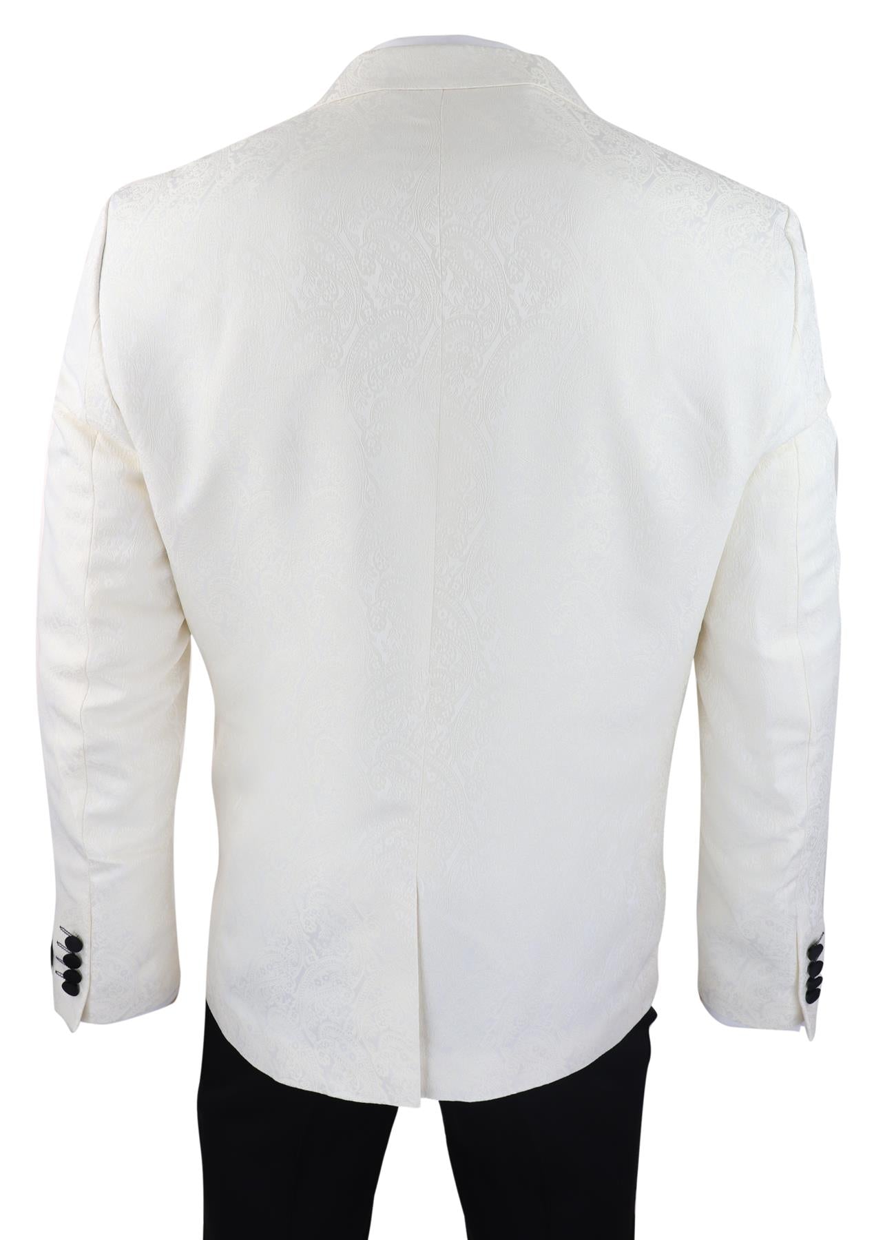 Mens Beige Tuxedo Blazer Waistcoat Brocade Ivory Satin Paisley Dinner Jacket