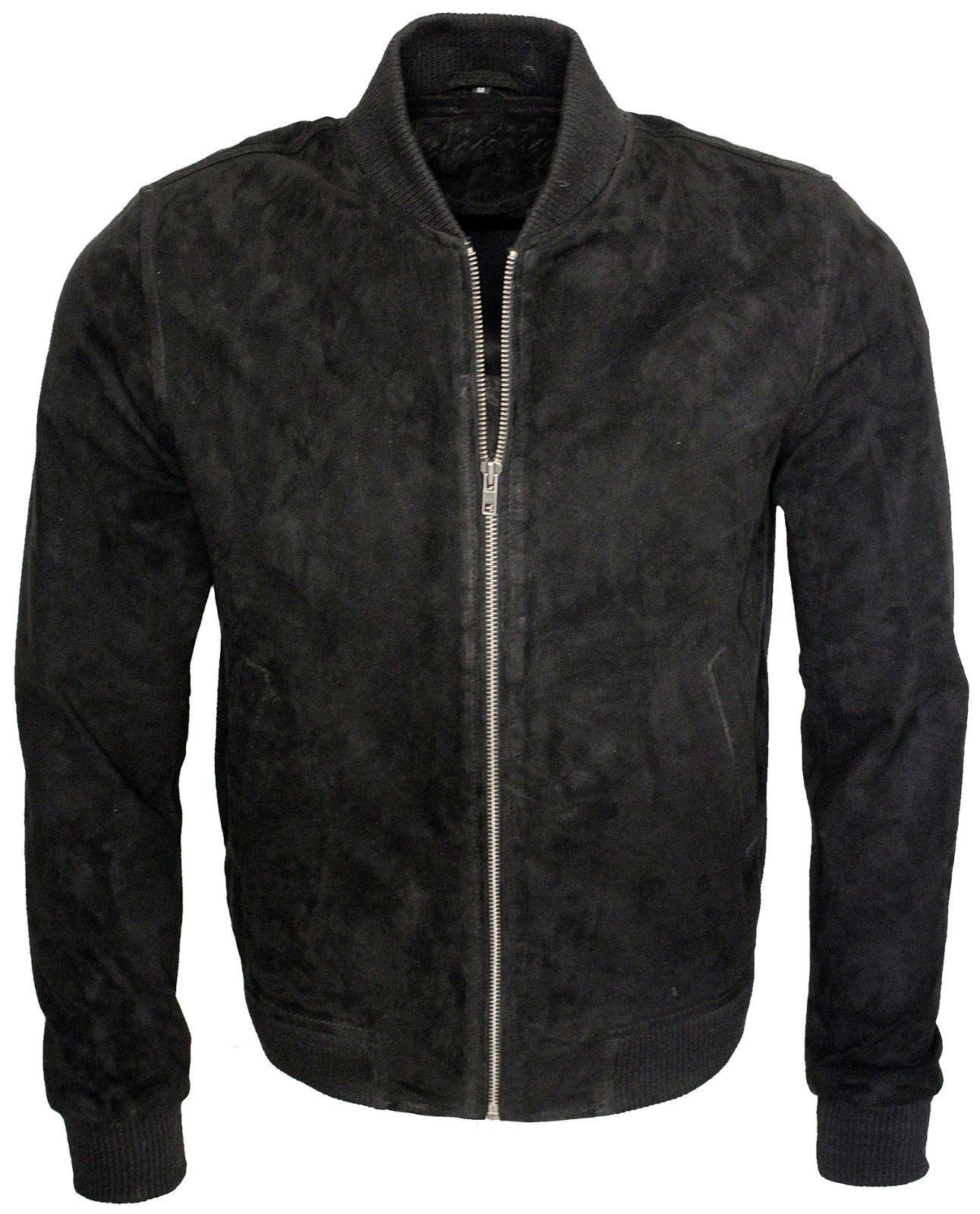 Mens Suede Varsity Leather Bomber Jacket-Castleford - Upperclass Fashions 