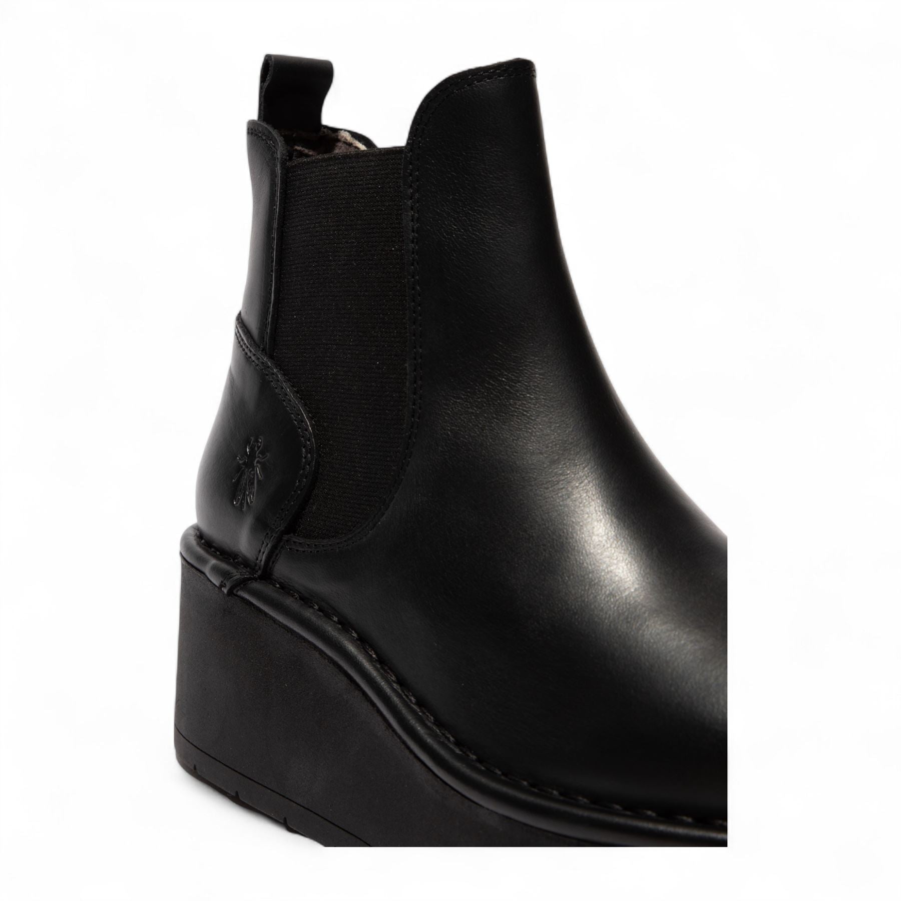 Fly London Womens Black HELY268 Chelsea Leather Ankle Pull-On Platform Comfort Boots