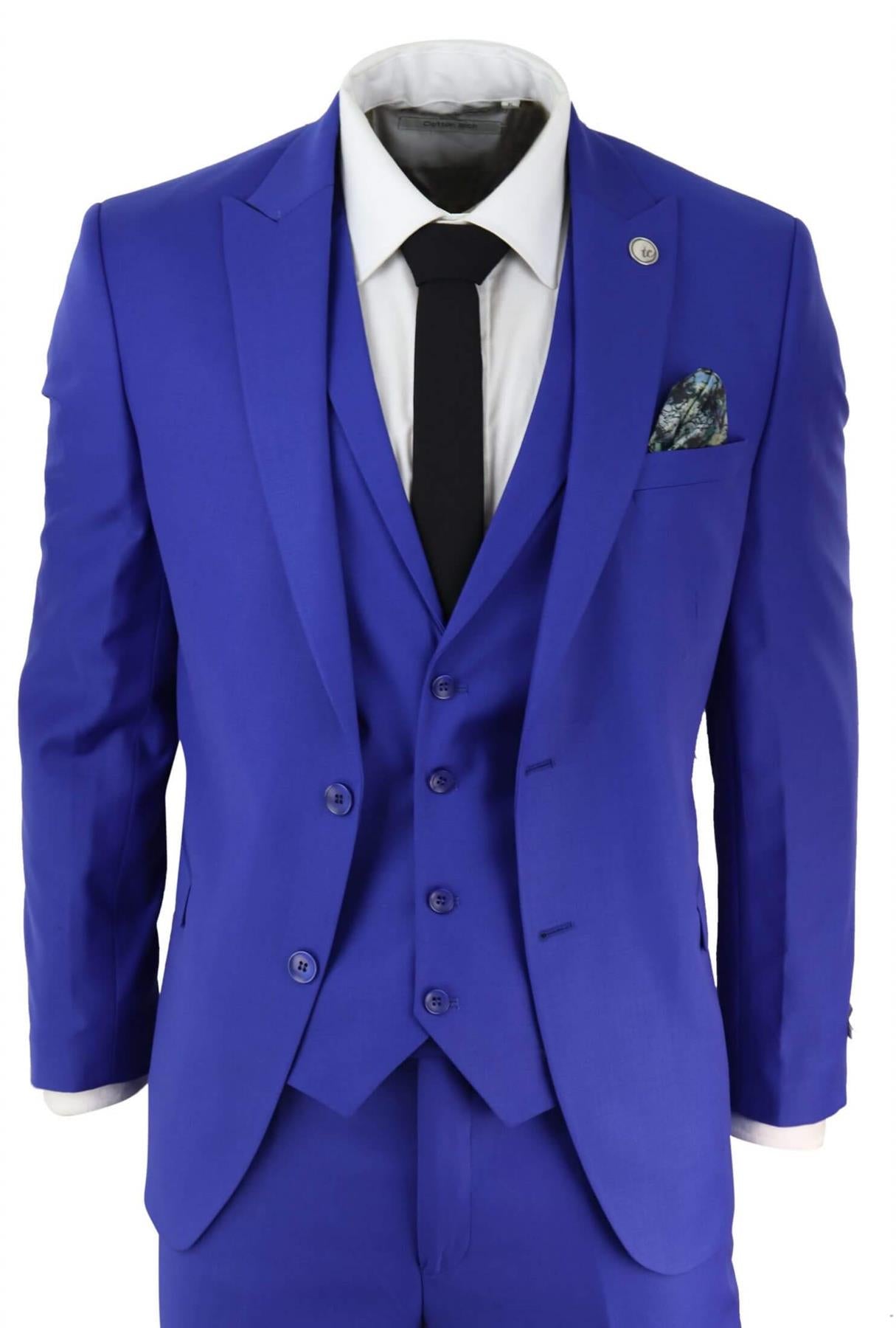 Mens 3 Piece Royal Blue Tailored Fit Complete Suit Best Man Groom Prom Wedding