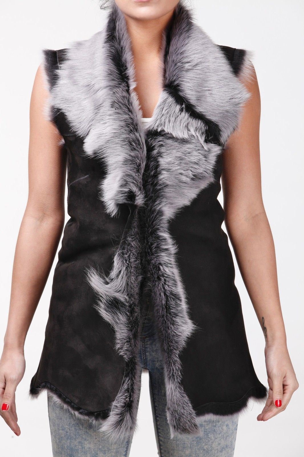 Womens Warmer Toscana Sheepskin Long Gilet-Seaford