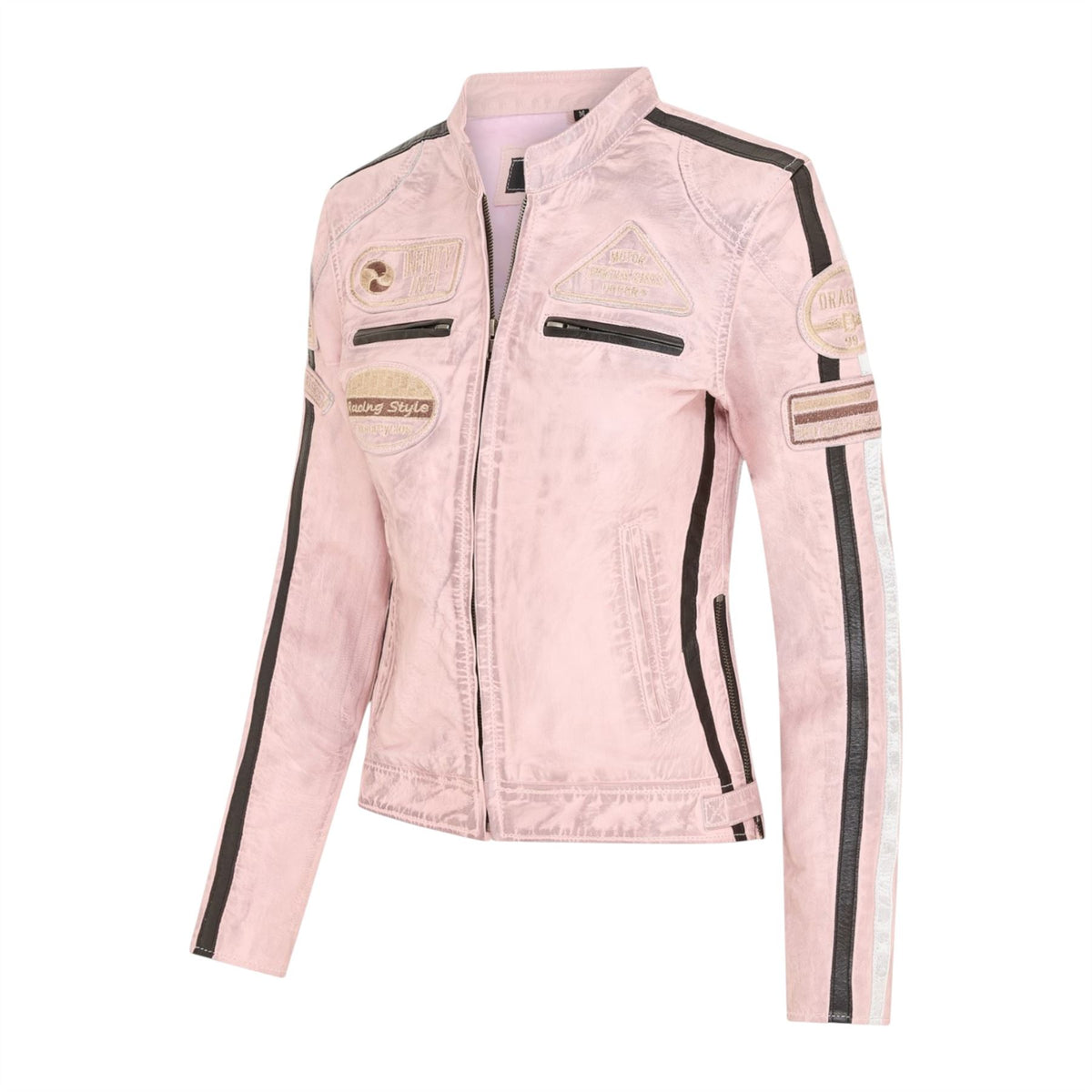 Womens Biker Racing Badges Leather Jacket-Eastleigh