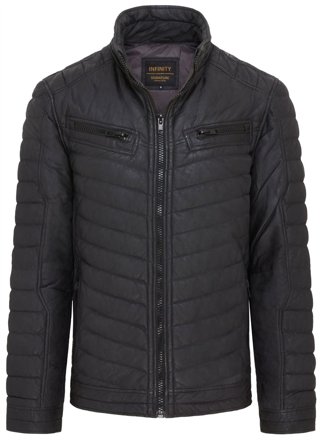 Mens Quilted Puffer Leather Bomber Jacket - Torpoint