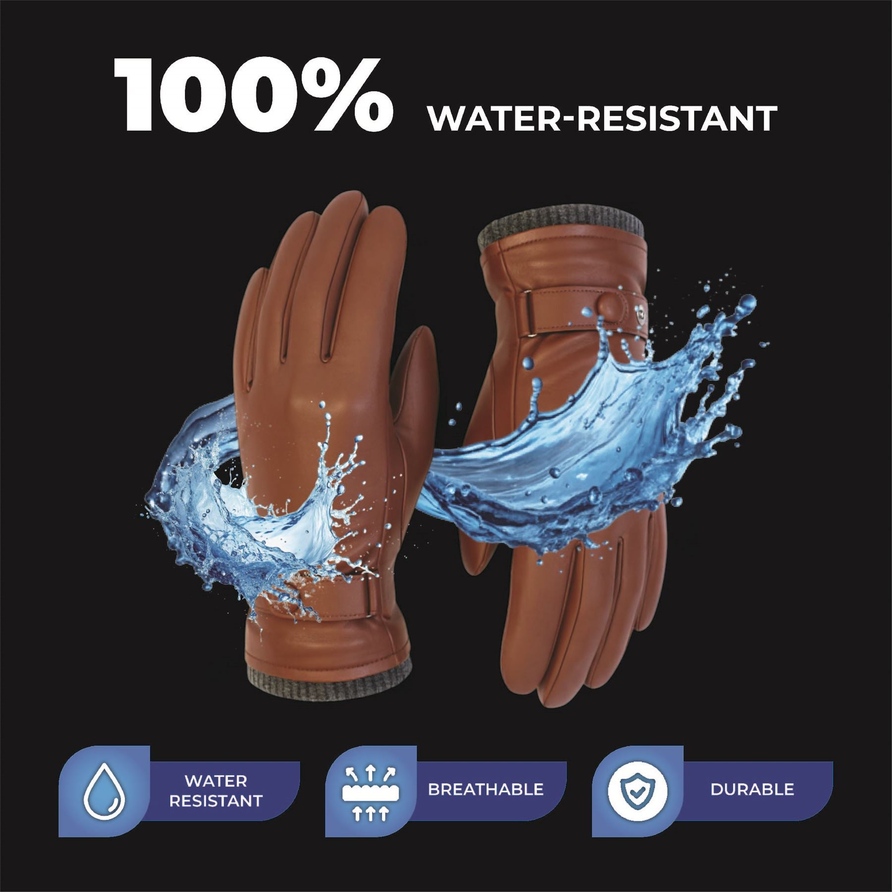 Men’s Italian Leather Warm Wool Lining Winter Knit Rib Gloves - M-LGV-105