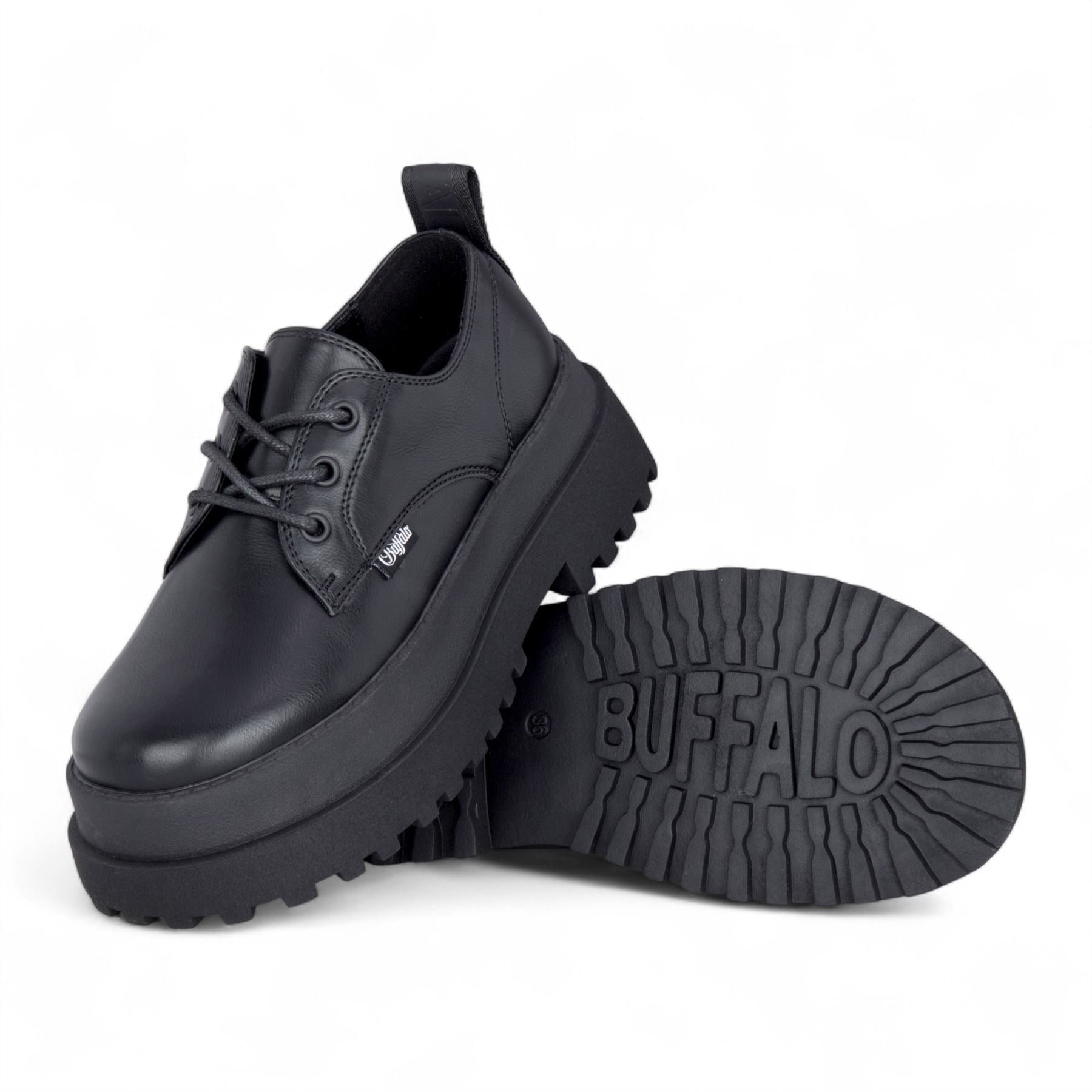 Buffalo Women’s Black Lace-Up Chunky Platform Derby Shoes - Pluto