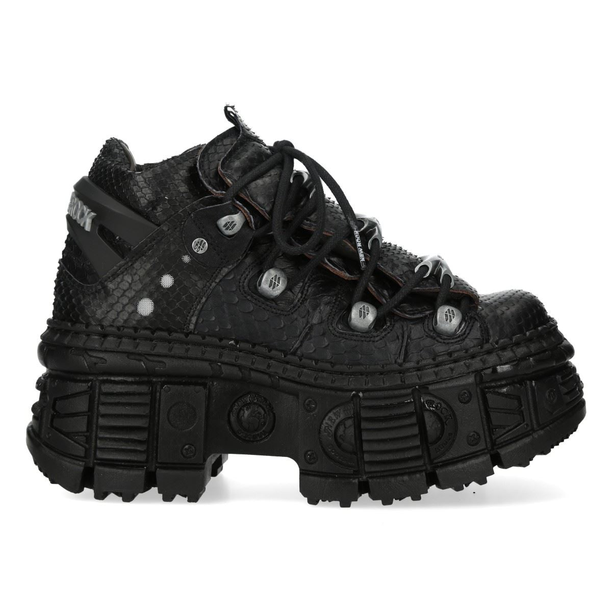 New Rock M-106WALL-C65 Python Black Leather Platform Ankle Boots