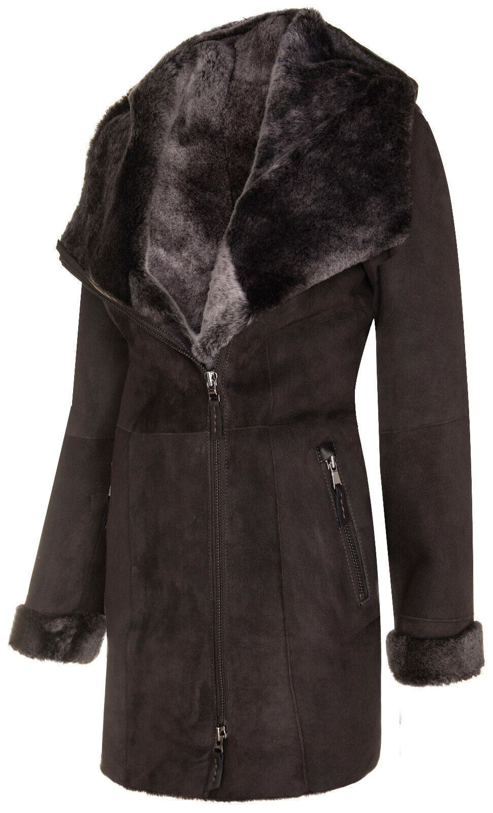 Womens Suede Merino Sheepskin Hooded Coat-Ryde