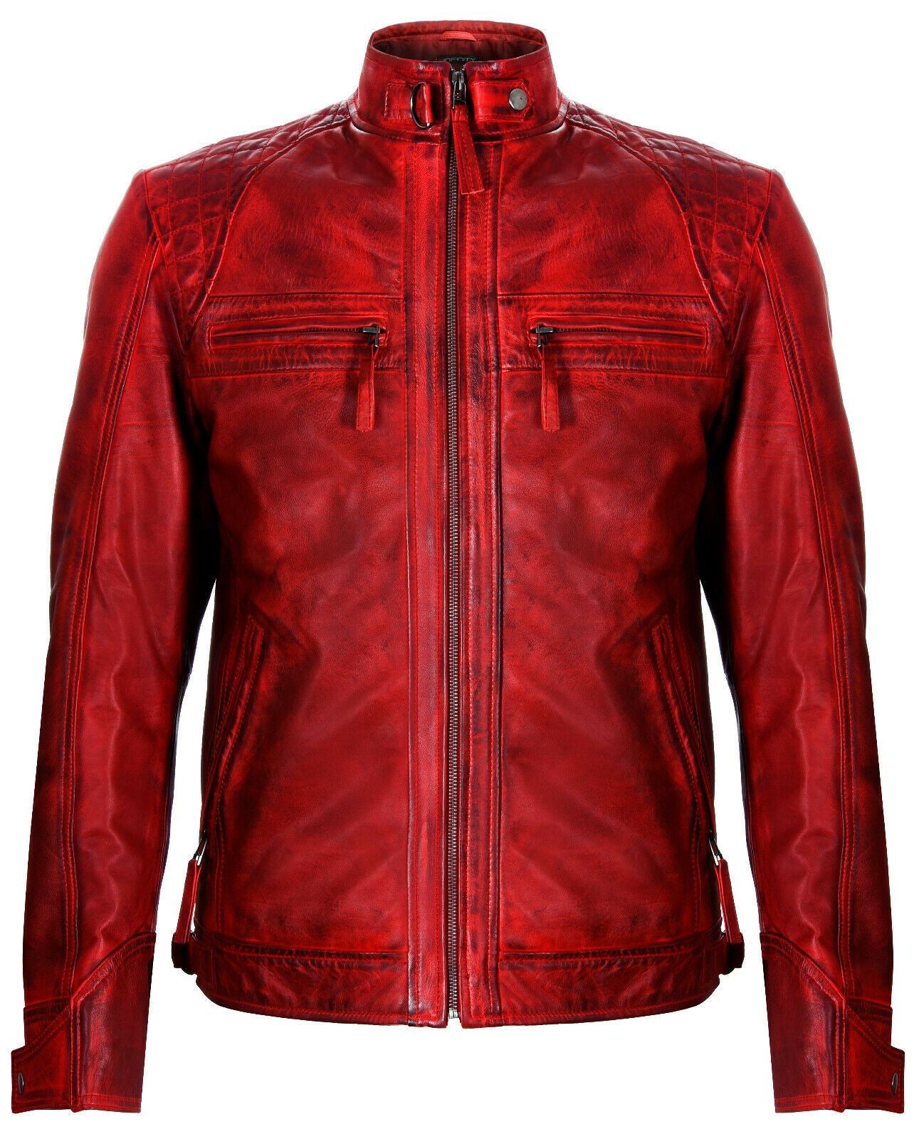 Men Classic Leather Quilted Biker Jacket-Silsden
