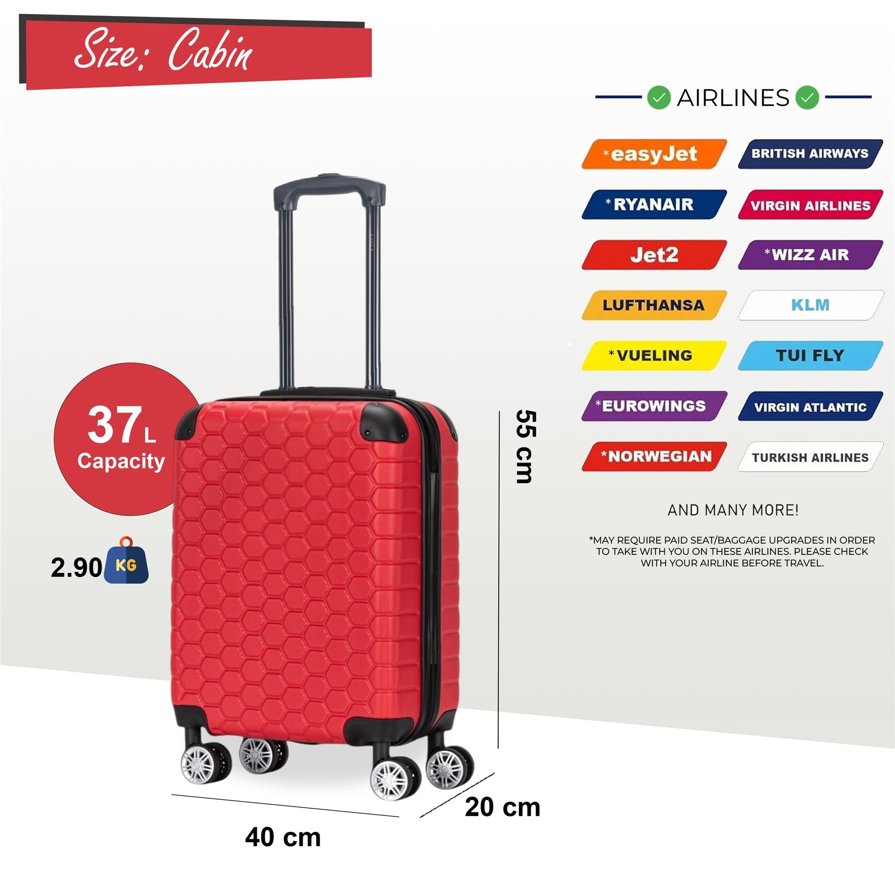 Noda Cabin Hard Shell Suitcase in Red