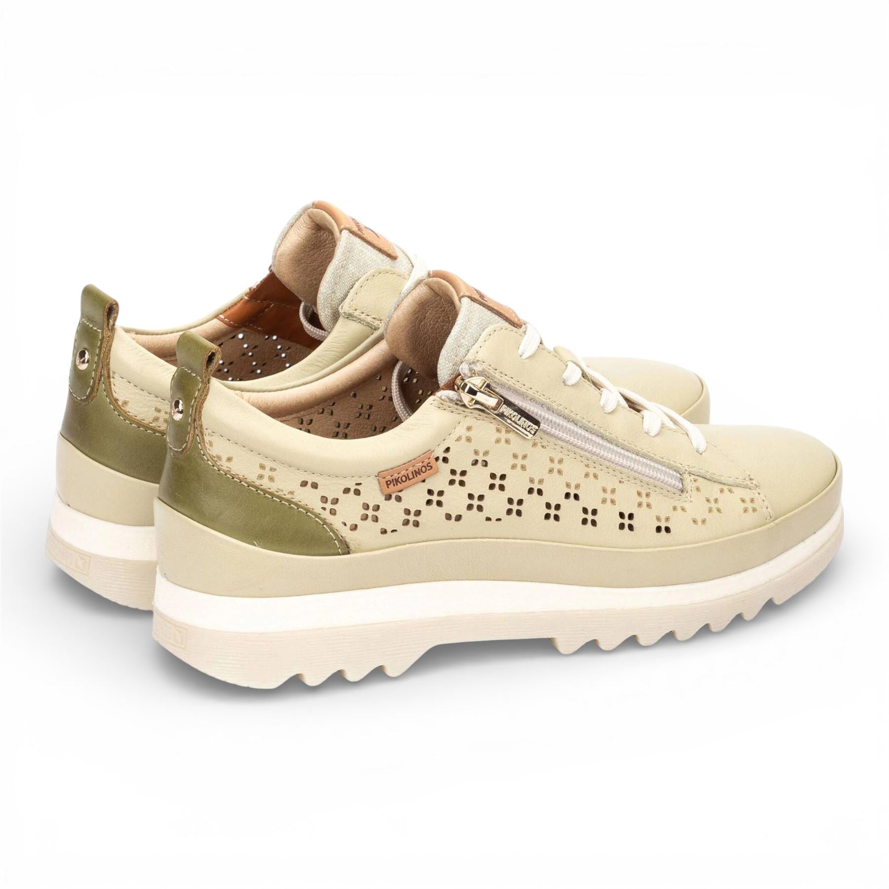 Pikolinos Women’s Apple Green Leather Lace Up Zip Trainer Sneaker Shoes - Vigo