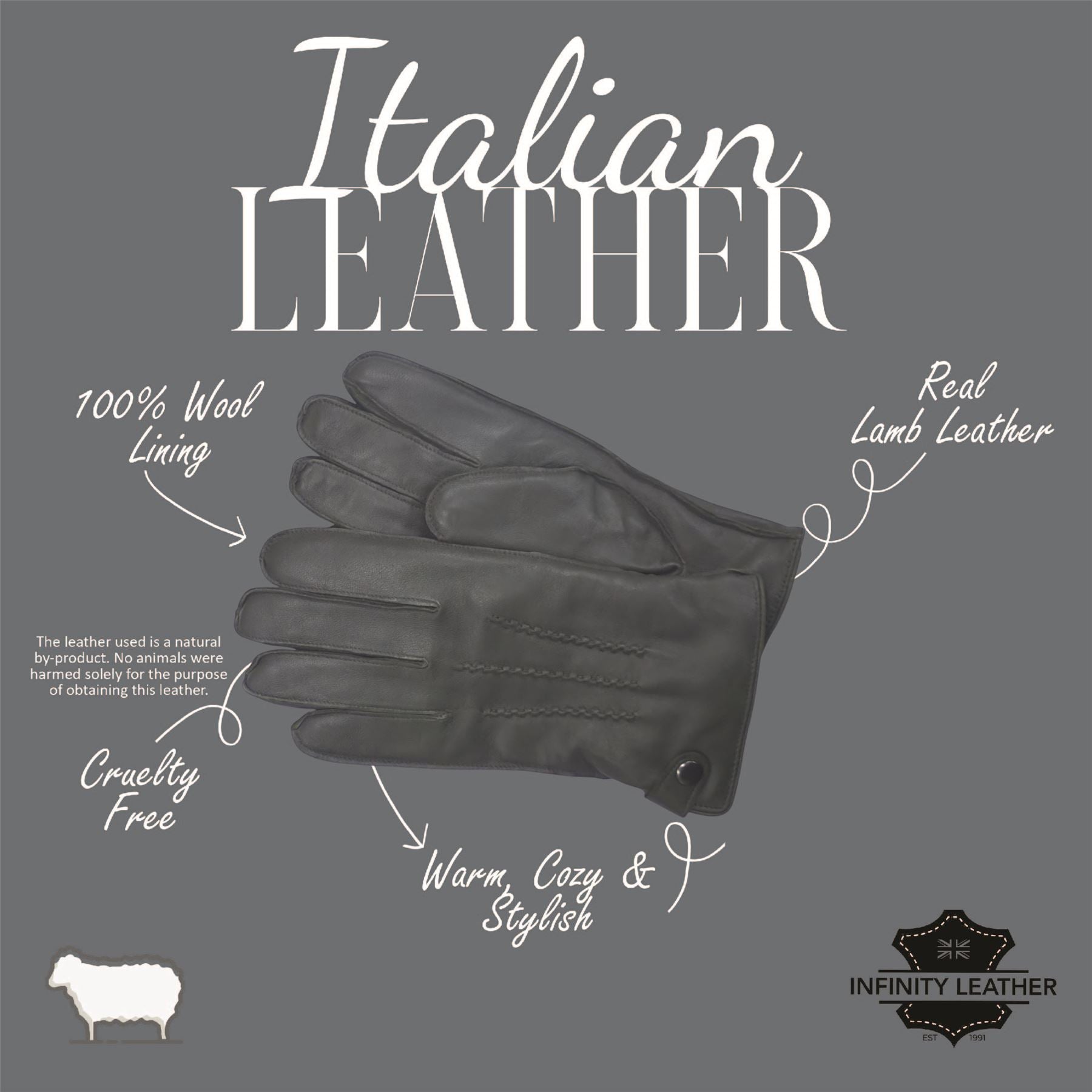 Men’s Italian Leather Warm Wool-Lined Winter Gloves - M-LGV-505