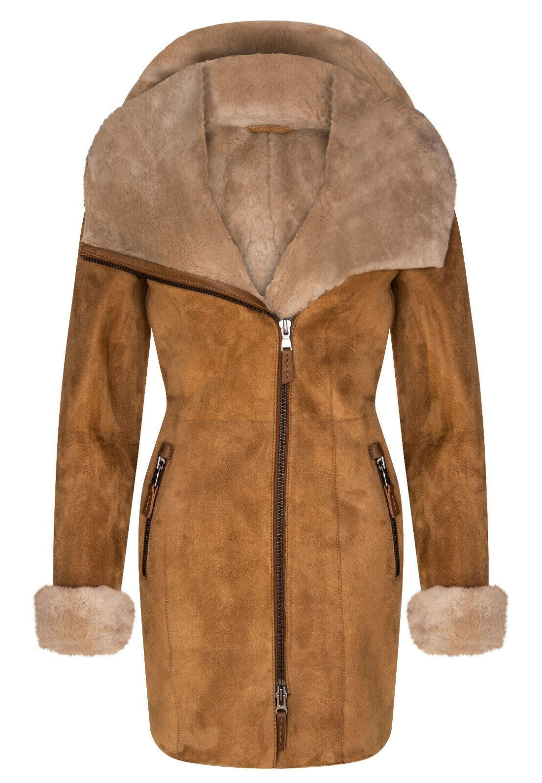 Womens Suede Merino Sheepskin Hooded Coat-Ryde - Upperclass Fashions 