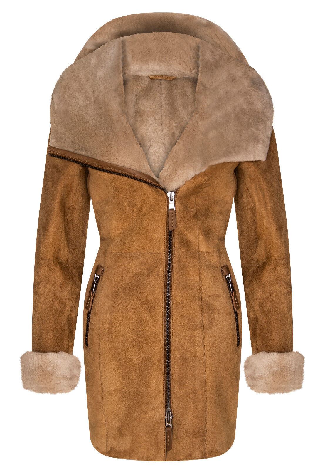 Womens Suede Merino Sheepskin Hooded Coat-Ryde