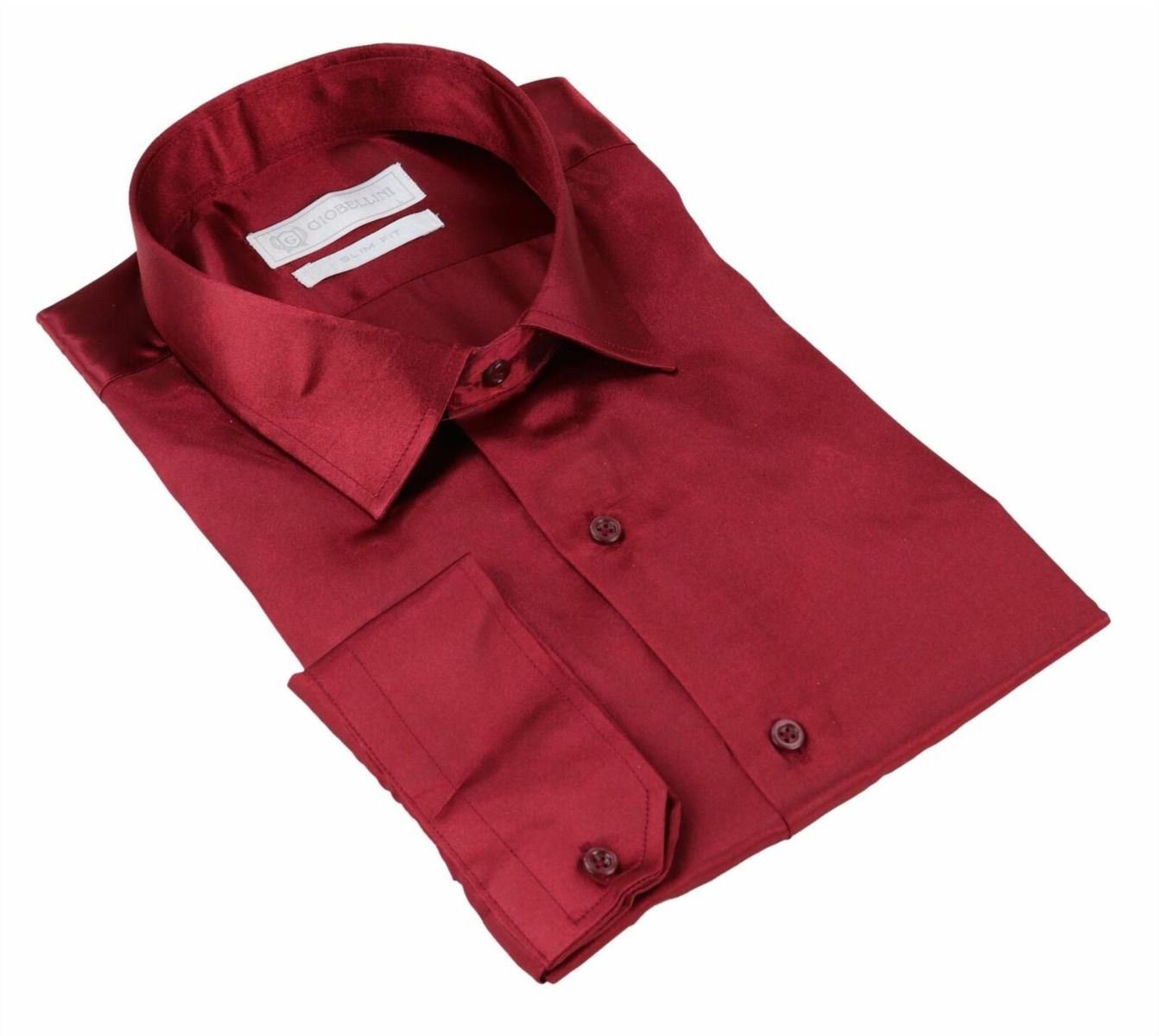 Mens Wine Satin Silk Shirt Smart Casual Button Down Cuff Tailored Fit