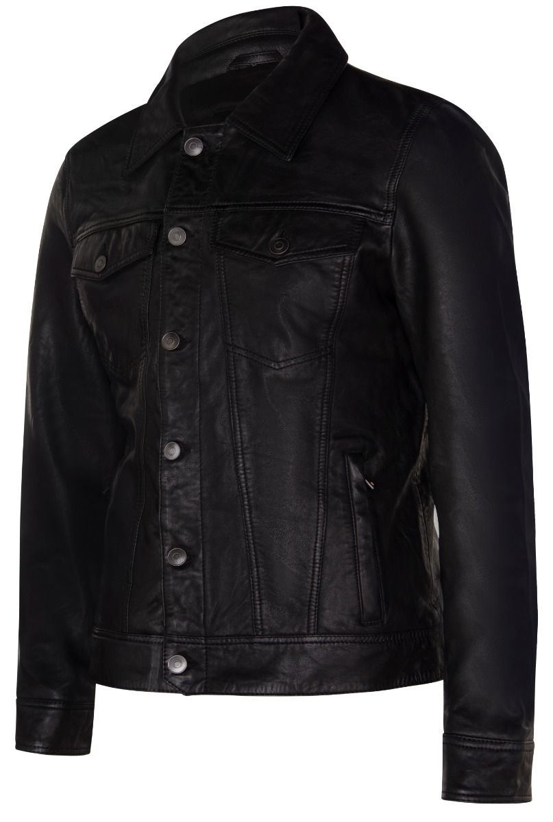 Mens Shirt Trucker Leather Jacket-Dagenham - Upperclass Fashions 