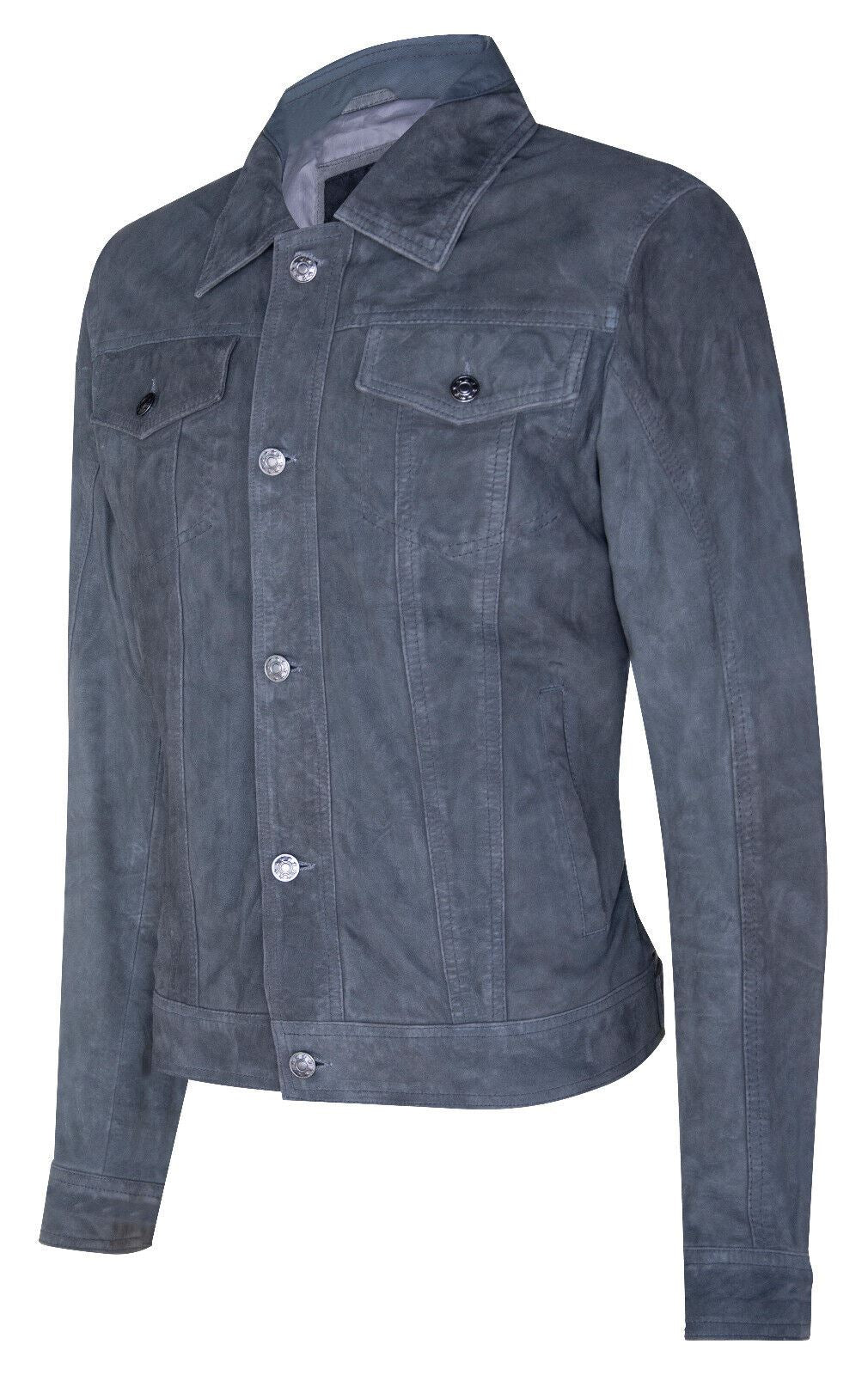 Mens Suede Leather Denim Jeans Jacket-Dover