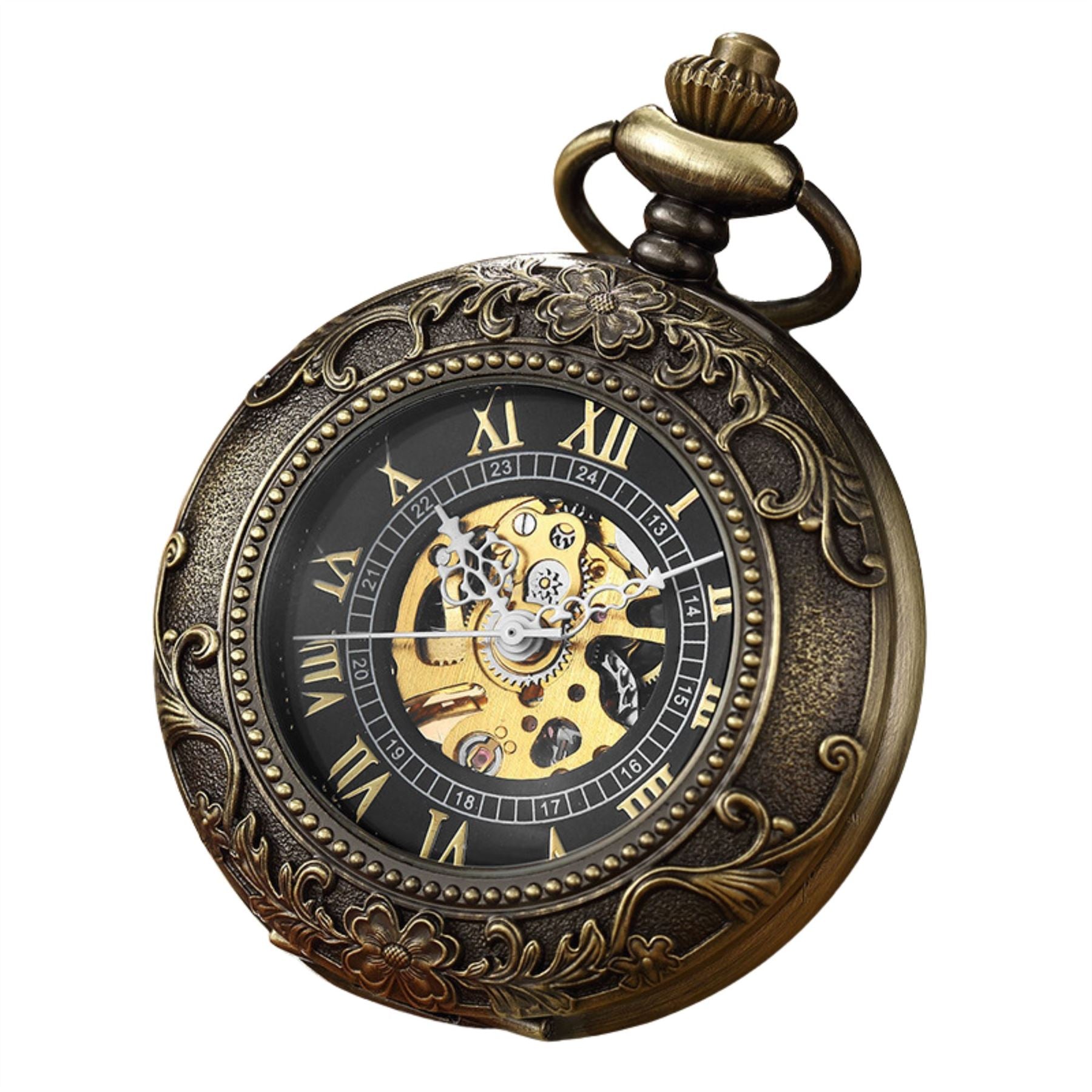Vinatage Mechanical Alloy Skeleton Half Hunter Pocket Watch