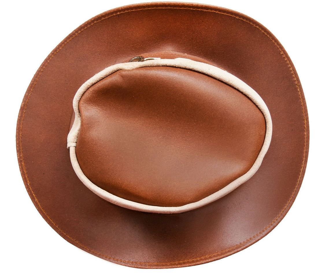 Australian Western Style Cowboy Outback Real Leather And Suede Aussie Bush Hat - Upperclass Fashions 
