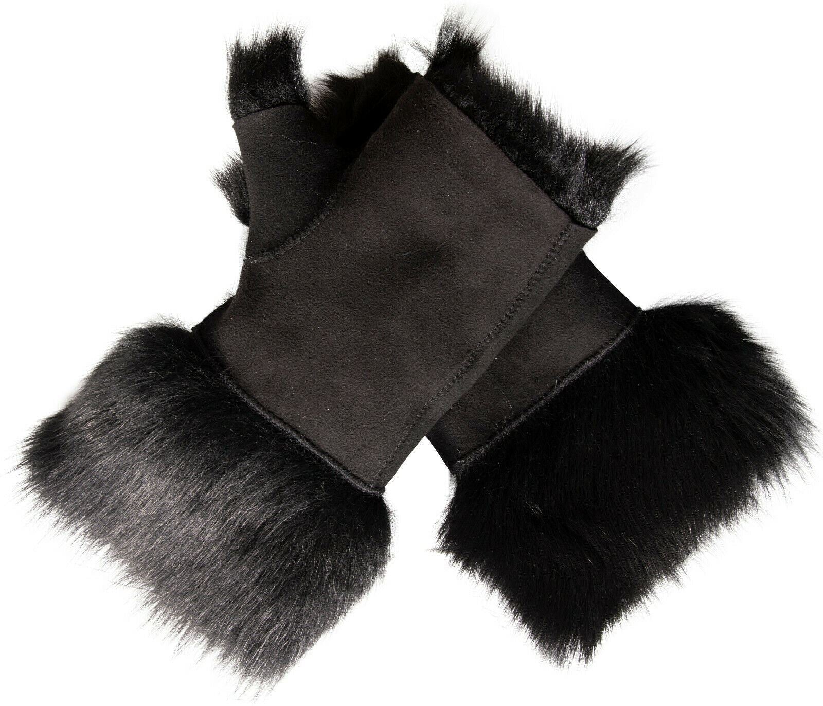 Womens Shearling Mittens Fingerless Cuffs Toscana Suede Sheepskin Fur