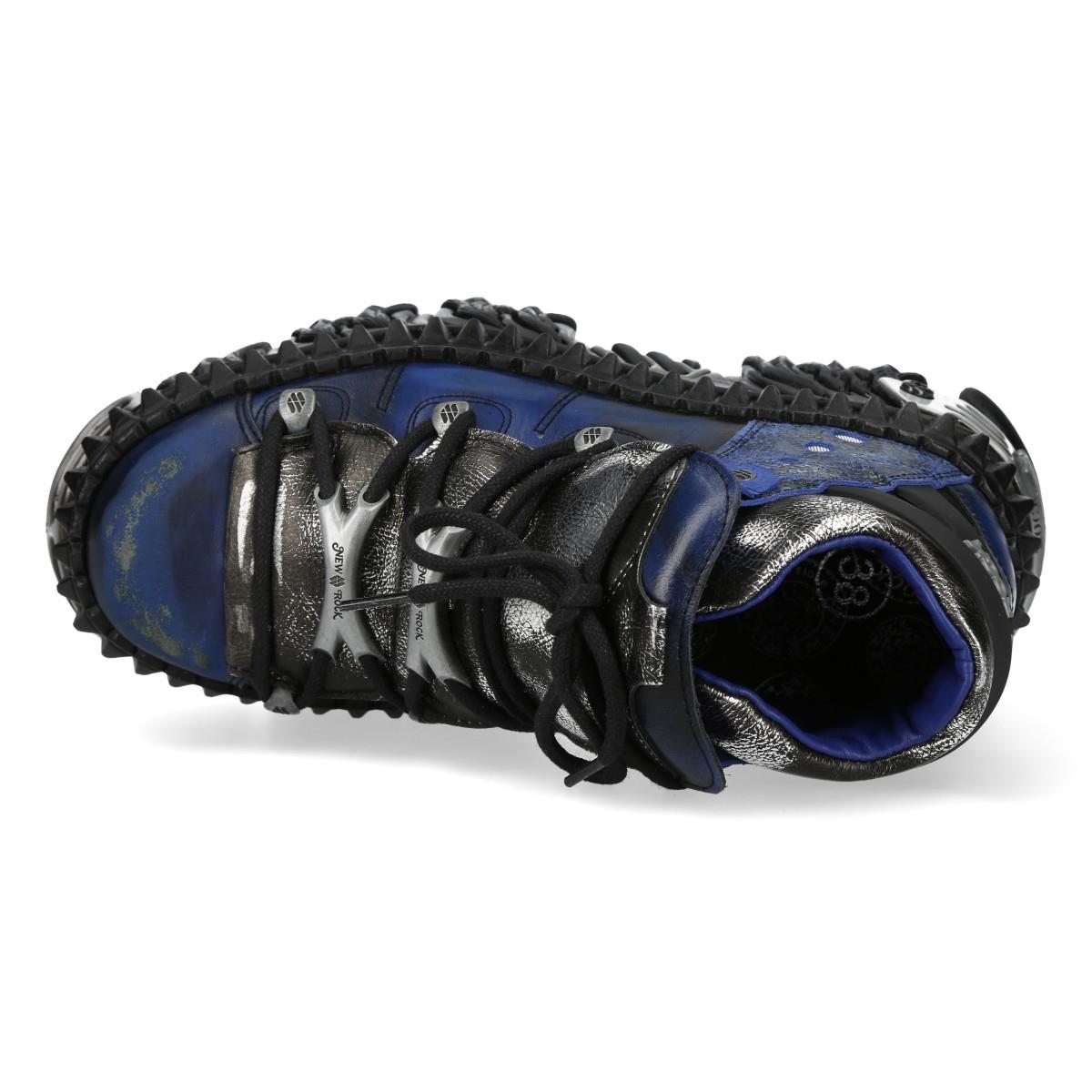 New Rock M-WALL106N-C16 Blue Silver Leather Gothic Urban Rock Ankle Boots