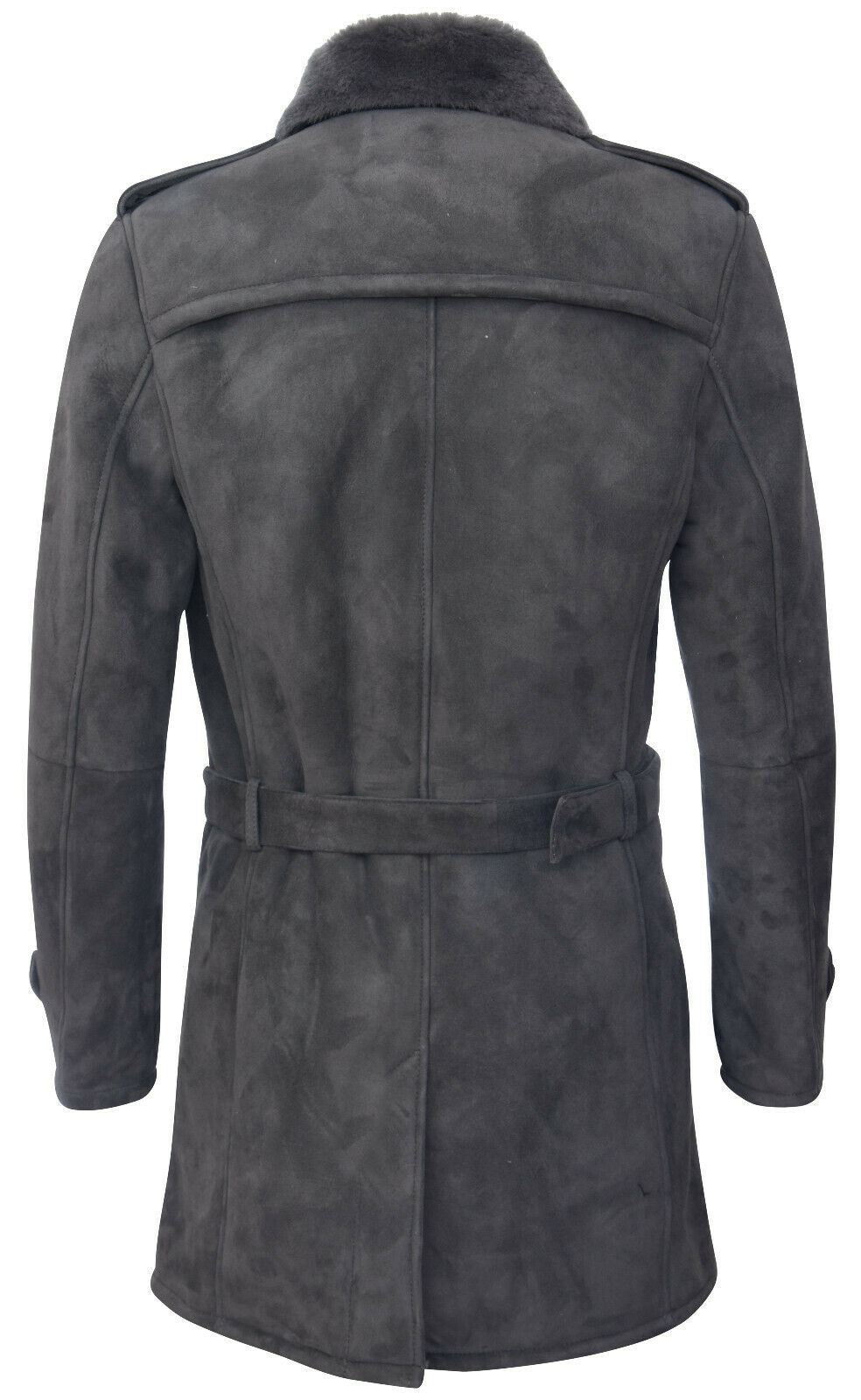 Mens Suede Sheepskin Double Breasted Coat-Kempston